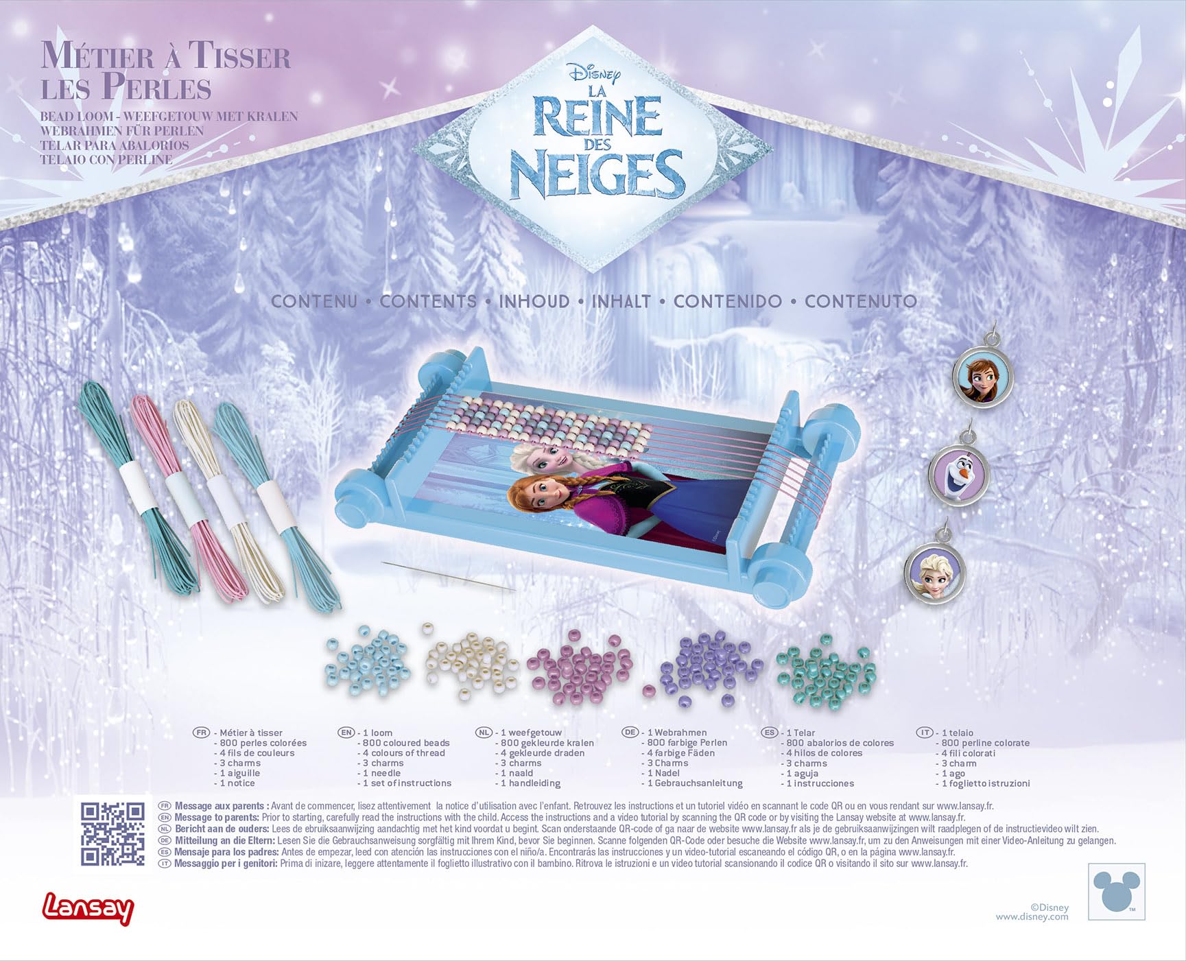 Lansay - DIE EISKÖNIGIN – ARMBANDEN WEVEN Set | Complete kinderweefset met weefraam, kleurrijke kralen, draad en betoverende Anna & ELSA bedels | Maak schitterende prinsessenarmbanden vanaf 5 jaar