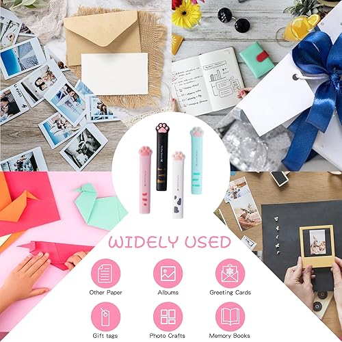 Miniatura 5 de Tijeras pequeñas de 4 piezas, diseño de pata de gato de dibujos animados, tijeras de manualidades de acero inoxidable, tijeras plegables de