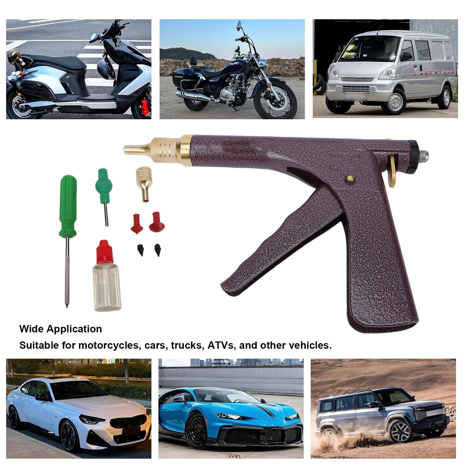 Yctze Kit di Riparazione Foratura Pneumatici Tubeless, Kit Tappo a Fungo dalle Prestazioni Stabili Eccellente Tenuta dei Pneumatici con Impugnatura a Grilletto, per Moto, Auto