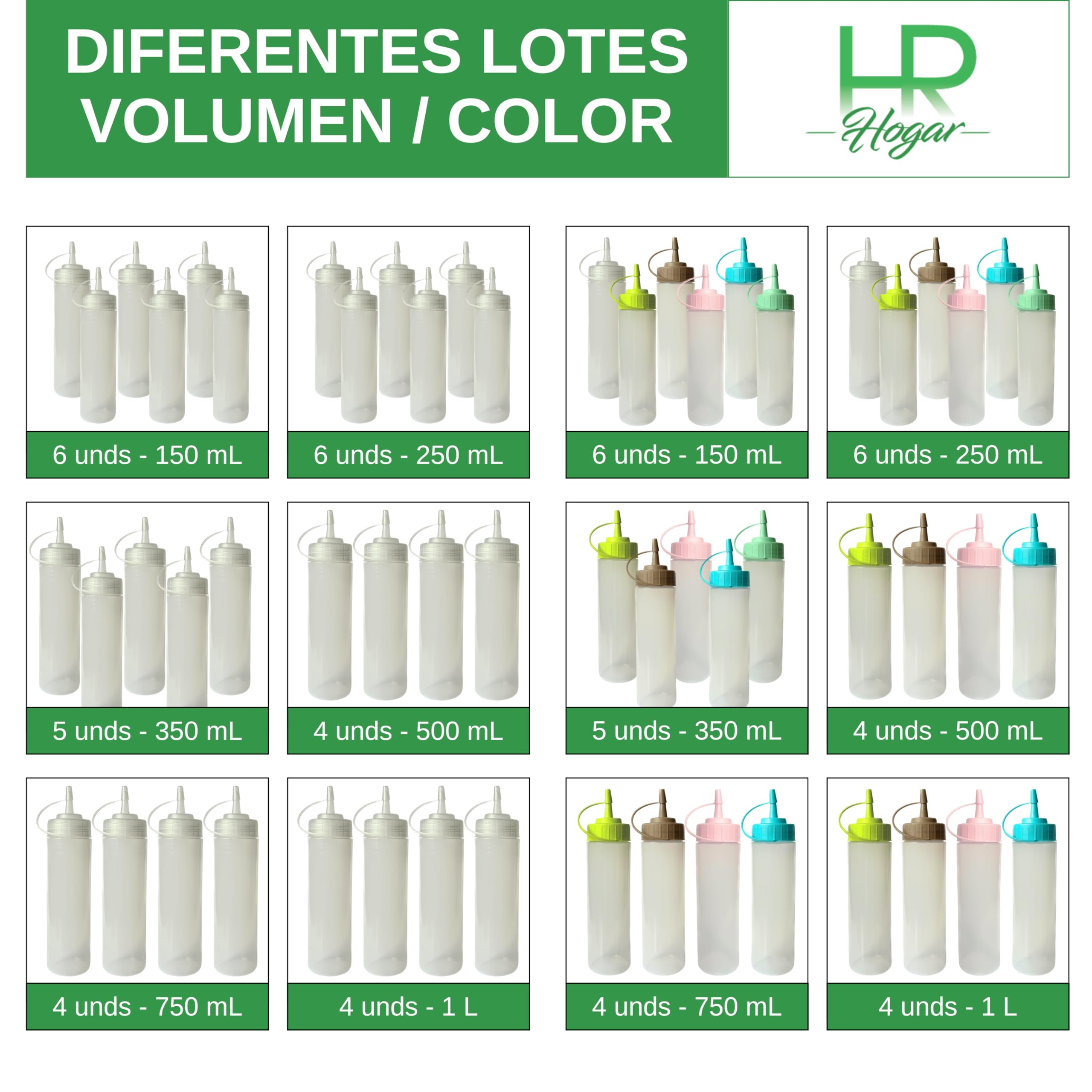 Botella de Salsas Exprimible - 6 Piezas de 250 mL - Hecho en España - Dispensadores Reutilizables y Reciclables - Sin BPA, Tapón Antifugas para Salsas y Condimentos (Transparente)