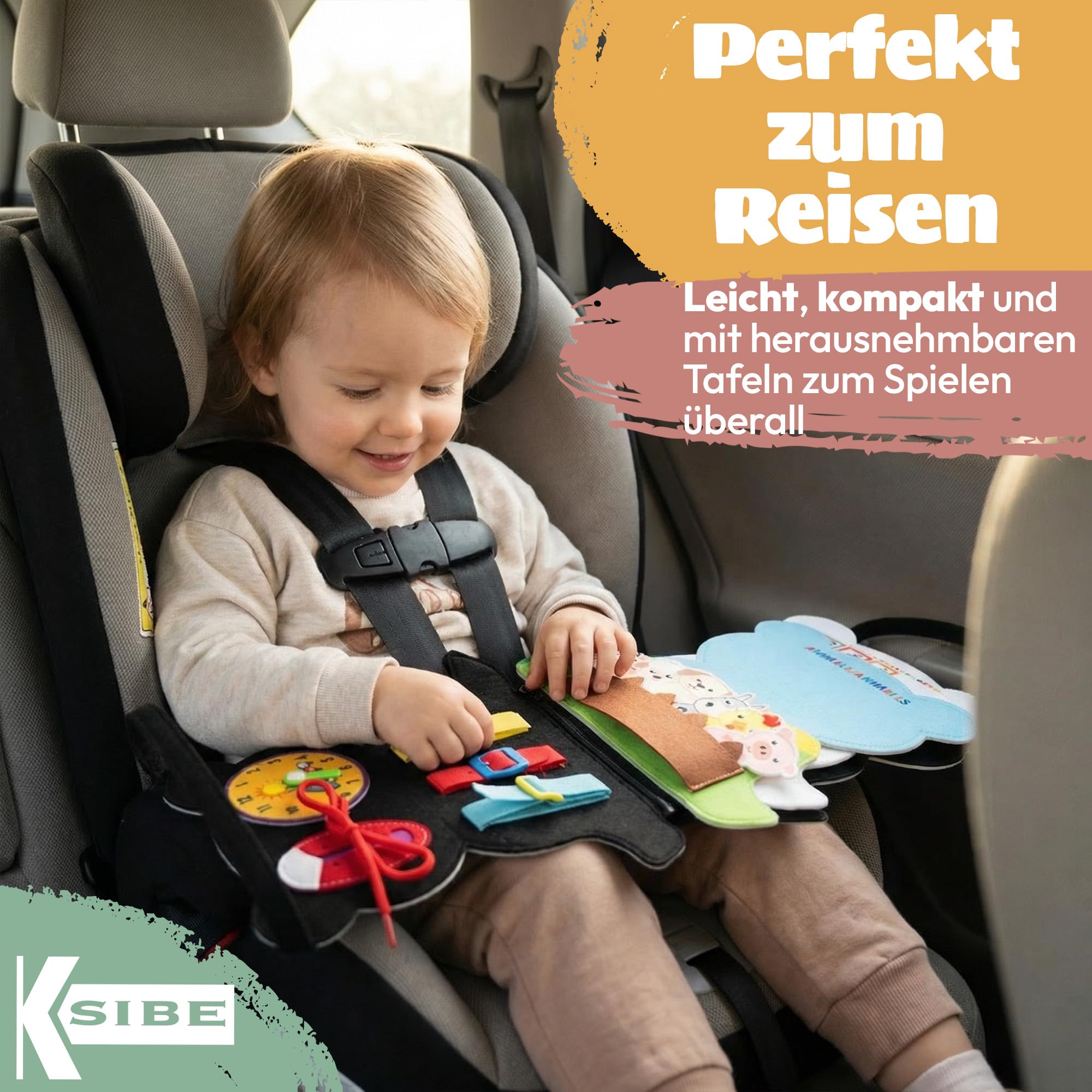 Montessori Busy Board aus Filz ab 3 Jahren - Sensorisches Busy Book mit Buchstaben, Zahlen und Tieren - Montessori Spielzeug ab 3 Jahren mit Feinmotorik Übungen - Panda Design