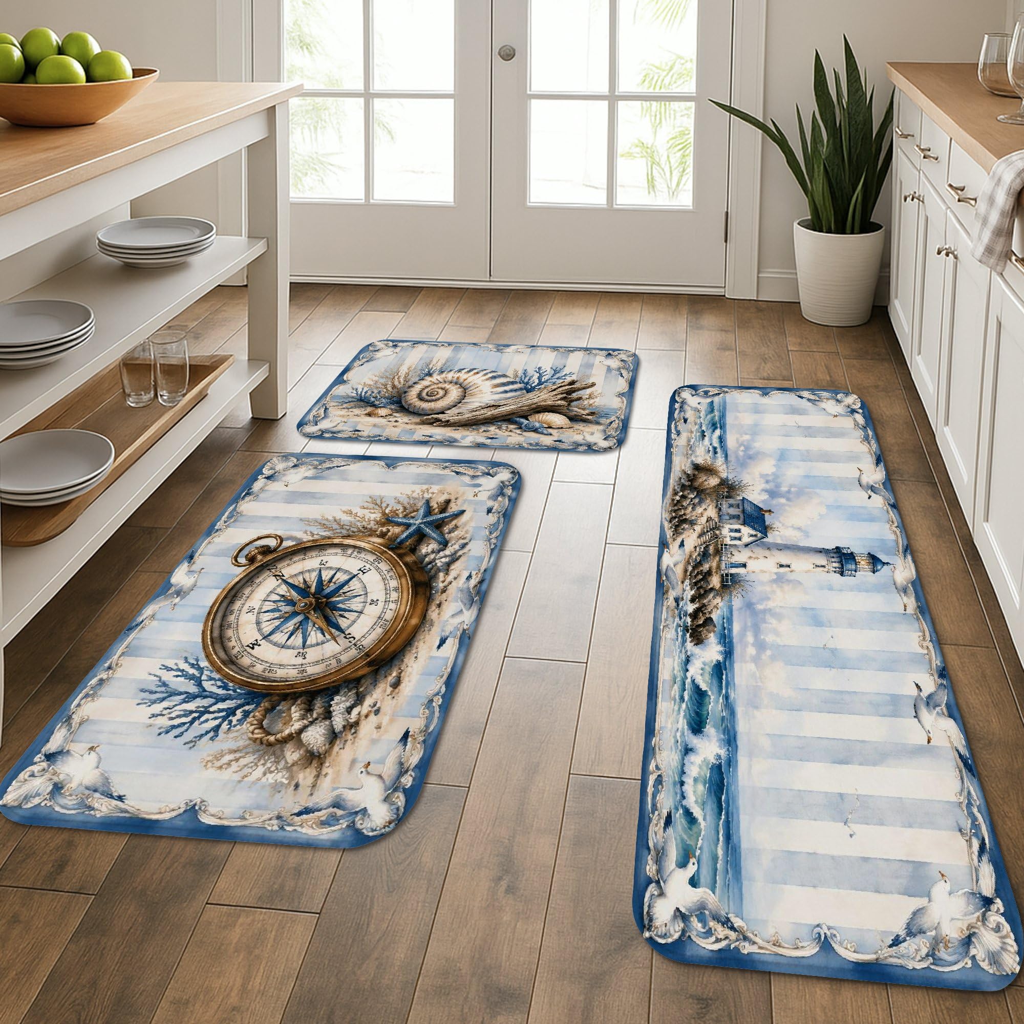 Tapis de cuisine lavable en machine lot de 3 tapis de sol marins et antidérapants