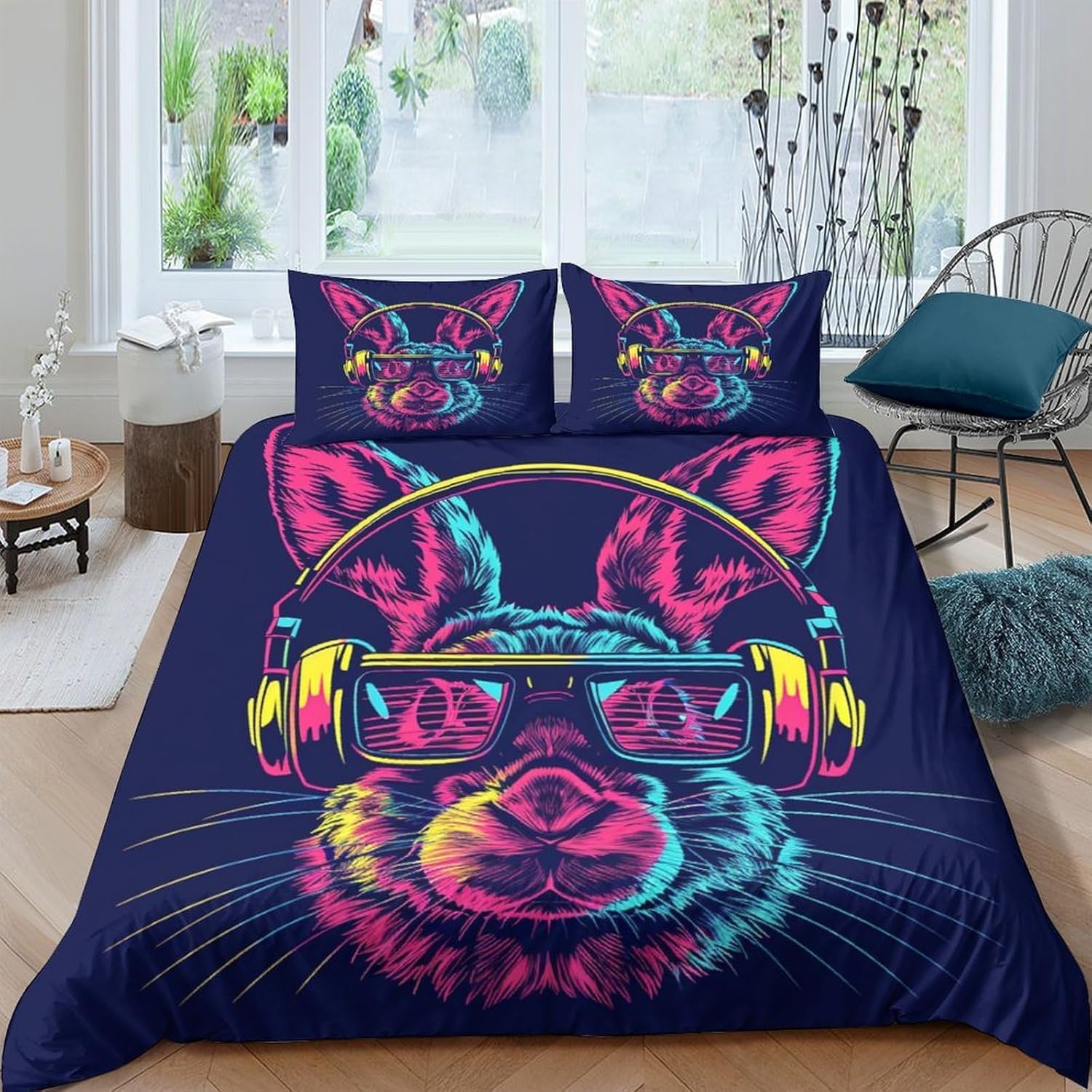 Housse de couette 240x220 lapin 3D microfibre avec 2 taies d'oreiller