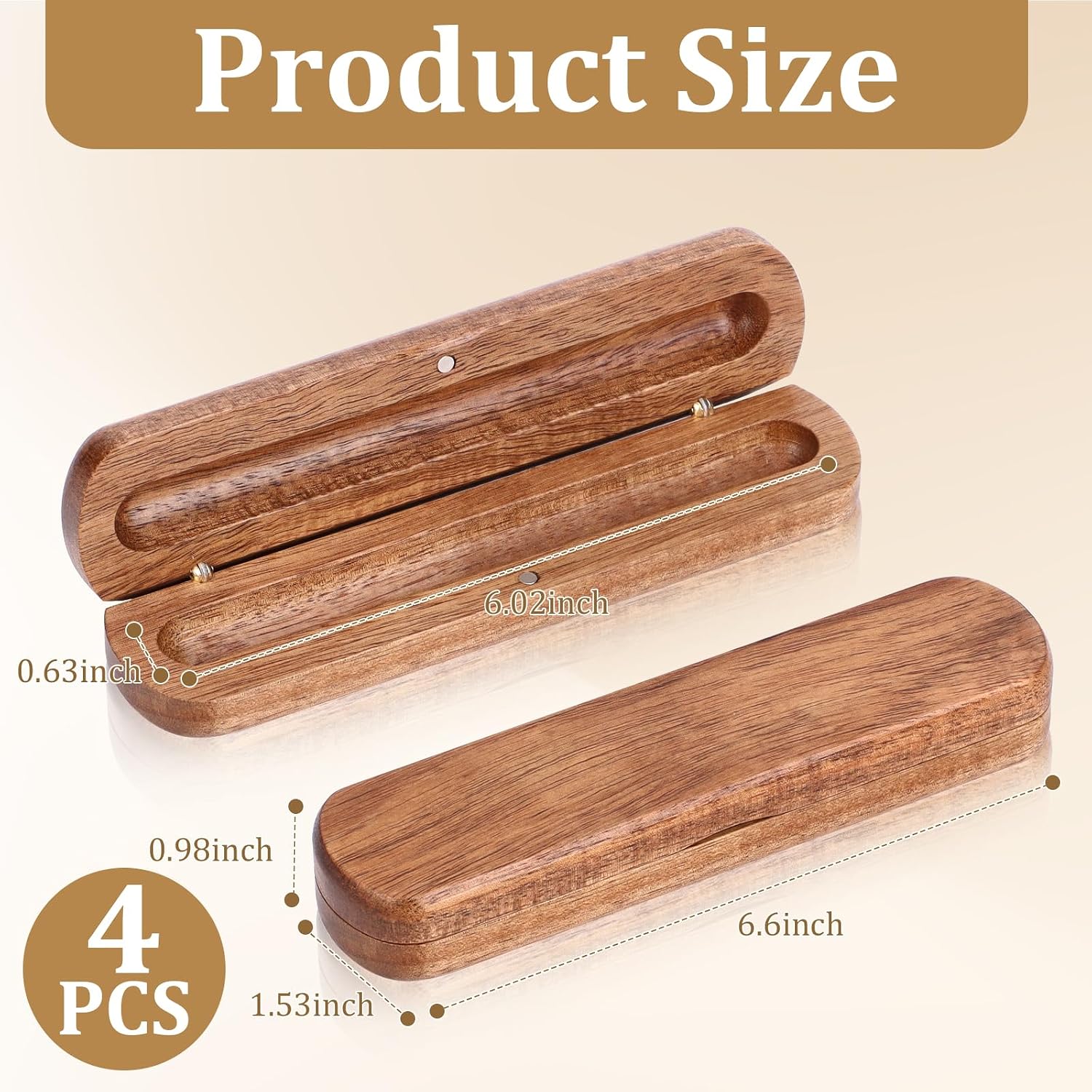 4 PCS Acacia Wooden Empty Pen Box Bulk with Magnetic 6.6X1.5X1'' Single Fountain Pen Display Case Pen Gift Boxes with Lids Single Ink Pen Holder Fancy Business Office Pen Box for Men Women No Pens