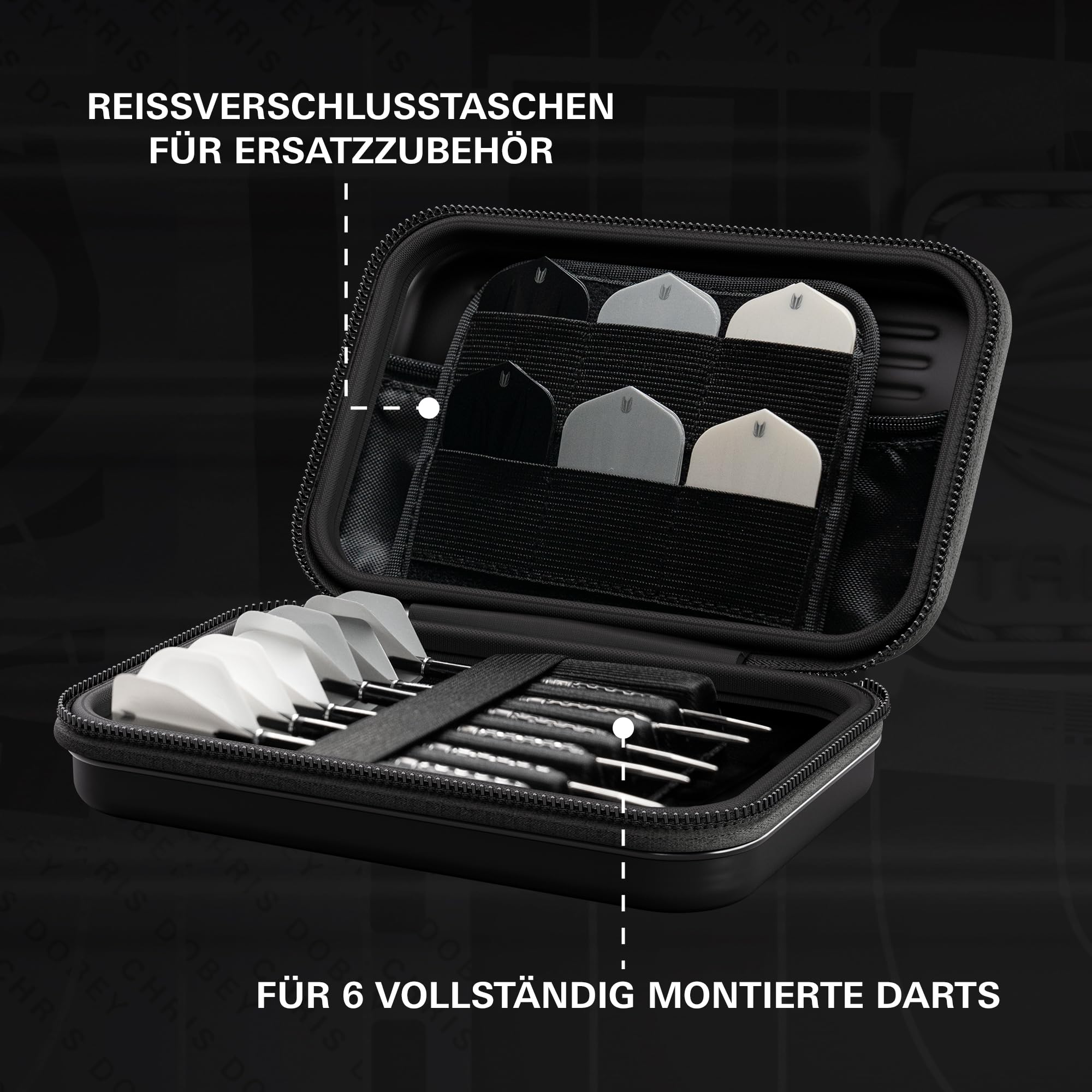 Target Darts Chris Dobey Ghost Series XL Takoma Wallet Regular – Dartkoffer schwarz/weiß | Hollywood“ Darttasche mit Reißverschluss | professionelles Zubehör | Platz für 6 komplett montierte Darts