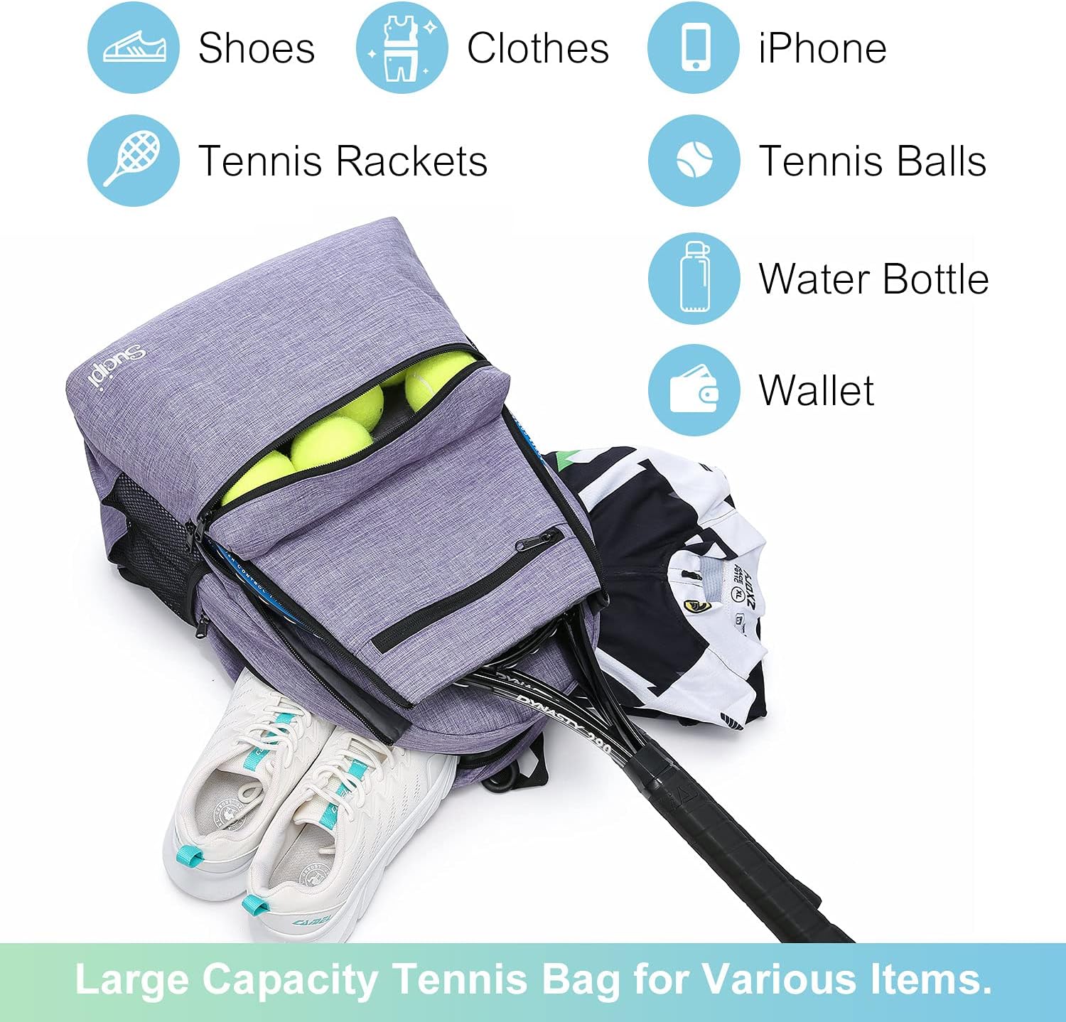 Sucipi Tennis Bag Professional Tennis Backpack for Men and Women Racket Bags Holds 2 Rackets with Ventilated Shoe Compartment : Sports & Outdoors
