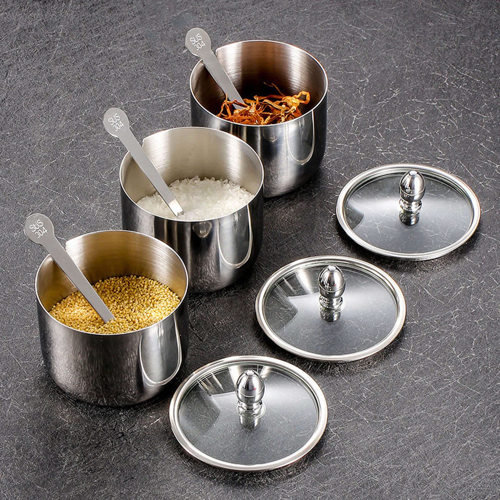 Porcelanowy zestaw słoiczków na przyprawy, Zestaw metalowych pojemników na przyprawy, pojemniki na przyprawy ze stali nierdzewnej, pojemniki na przyprawy