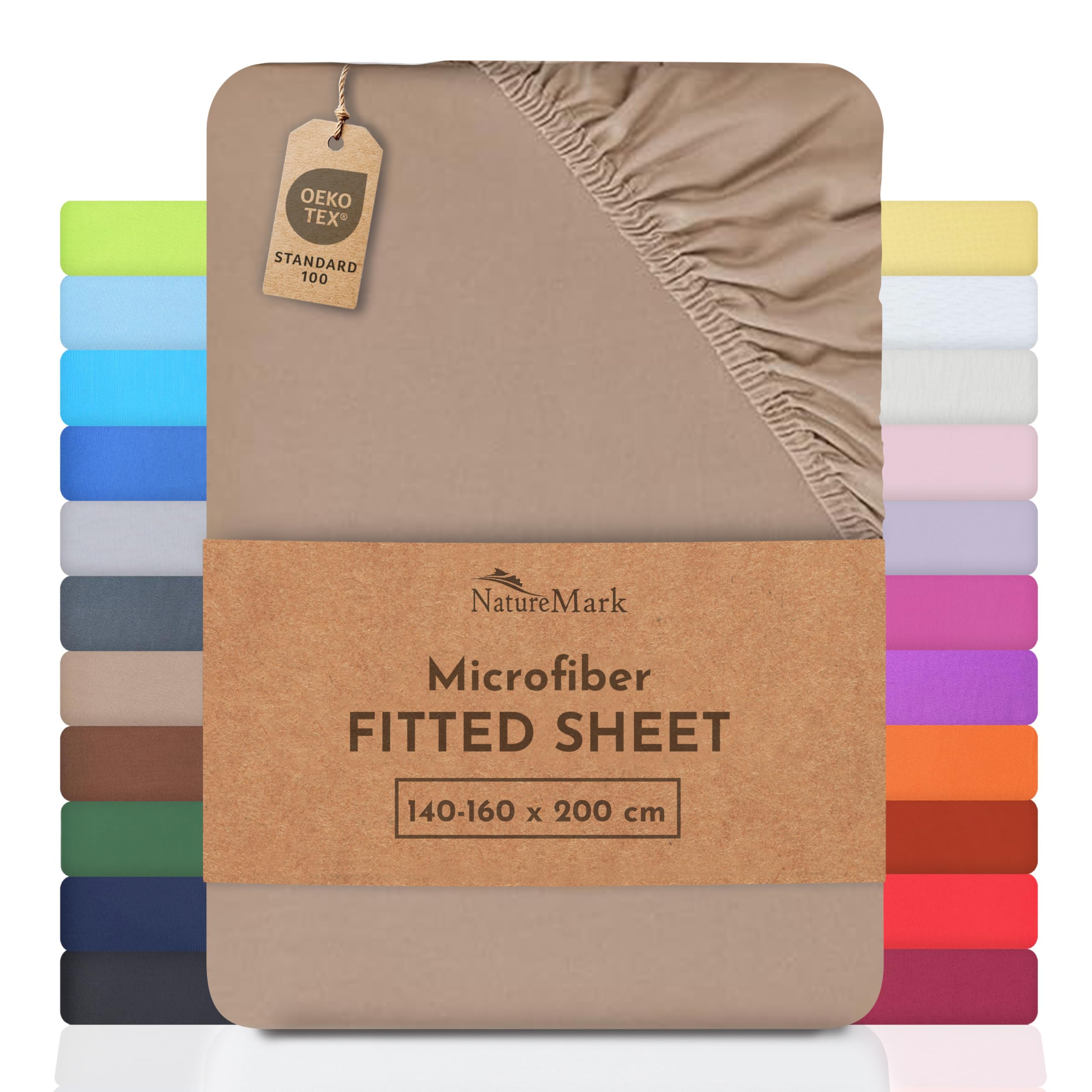 NatureMark Microfiber Fitted Sheet – Soft, Breathable & Comfortable – With Elastic Band – 140 x 200 cm – Sand/Beige