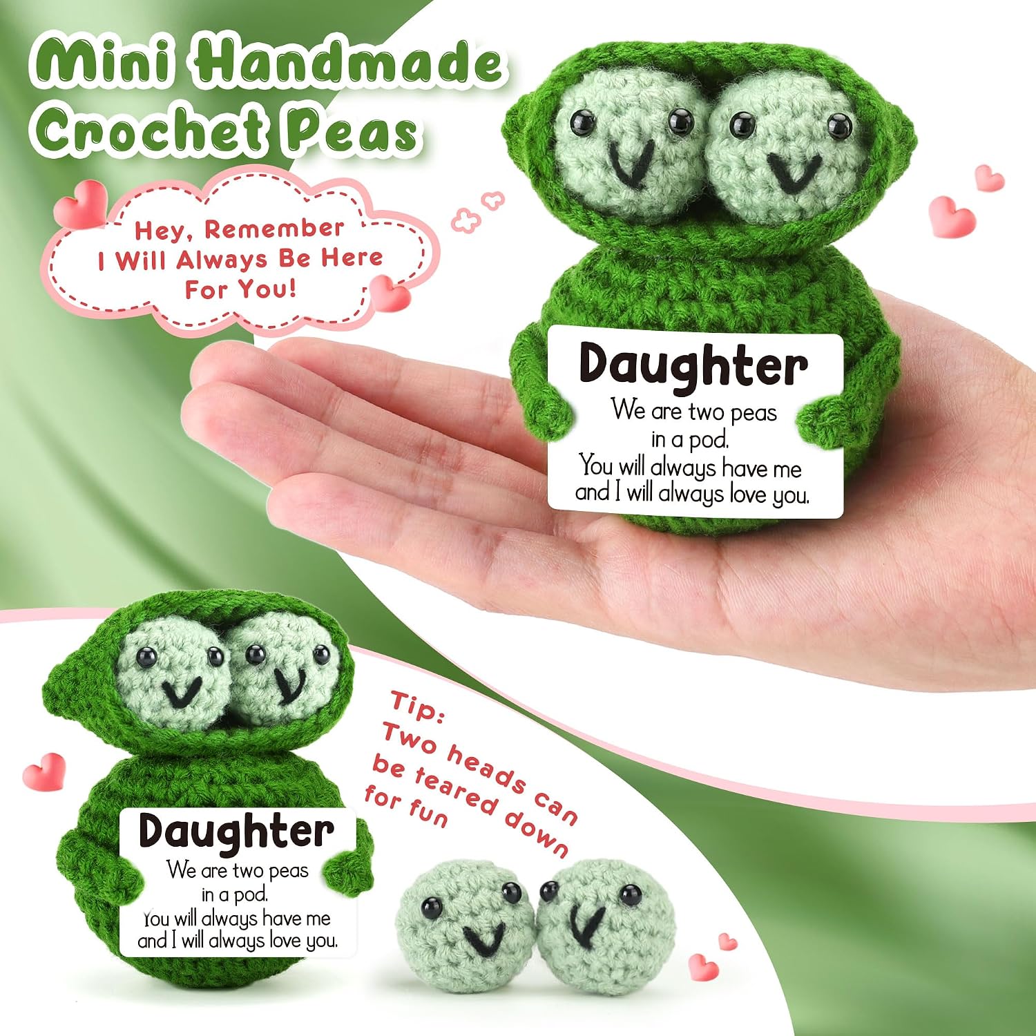 LEJIAJINW Cute Mini Handmade Peas Daughter Gifts Birthday Valentines Day Daughter in Law Christmas Stocking Stuffers for Women Funny Small Things for Her Mothers Day Thanksgiving