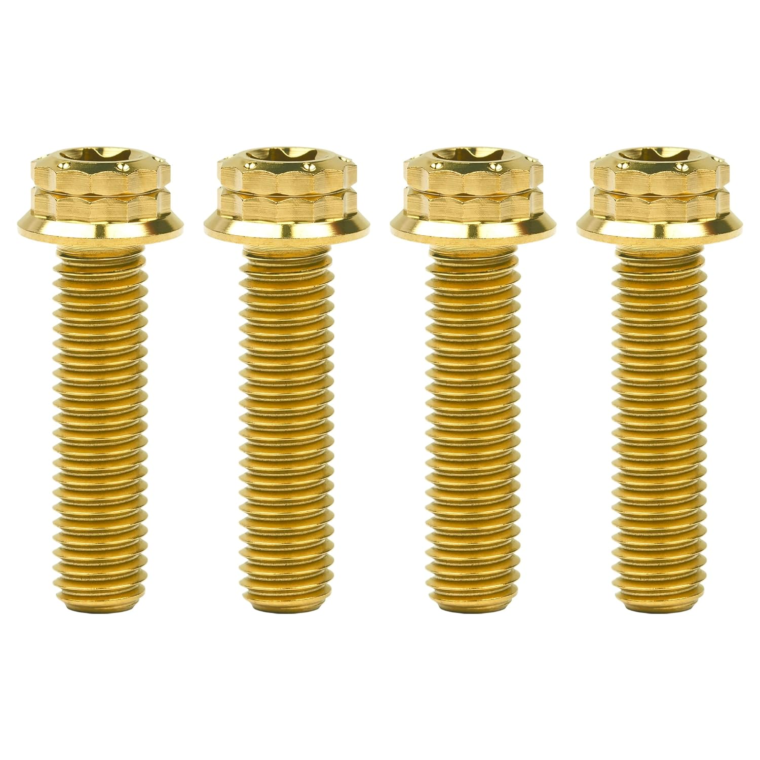 Titanium Flange 12 Point Head M8 x15 20 25 30 35 40 45 50 55 60 65mm Screw Bolt Pack of 4 (M8x30mm, Gold)