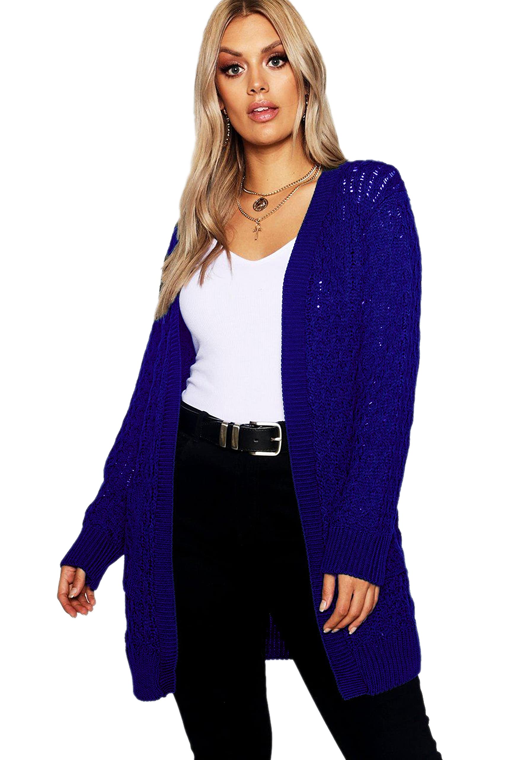 Crazy Girls Womens Crochet Knitted Boyfriend Cardigan, Royal Blue, SM (UK 8-10)