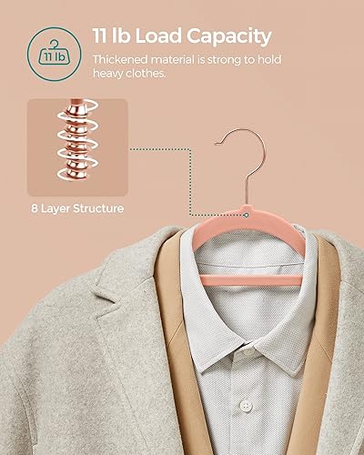 Miniatura 8 de SONGMICS UCRF021GP50 - Juego de 50 perchas de terciopelo con gancho giratorio de oro rosa, antideslizante y ahorra espacio, 0.2 pulgadas de grosor,