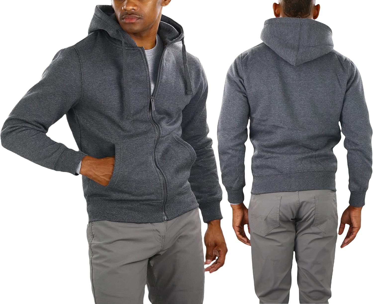 ToBeInStyle Men's Long Sleeve Kangaroo Pocket Zip Up Hoodie - Image 2