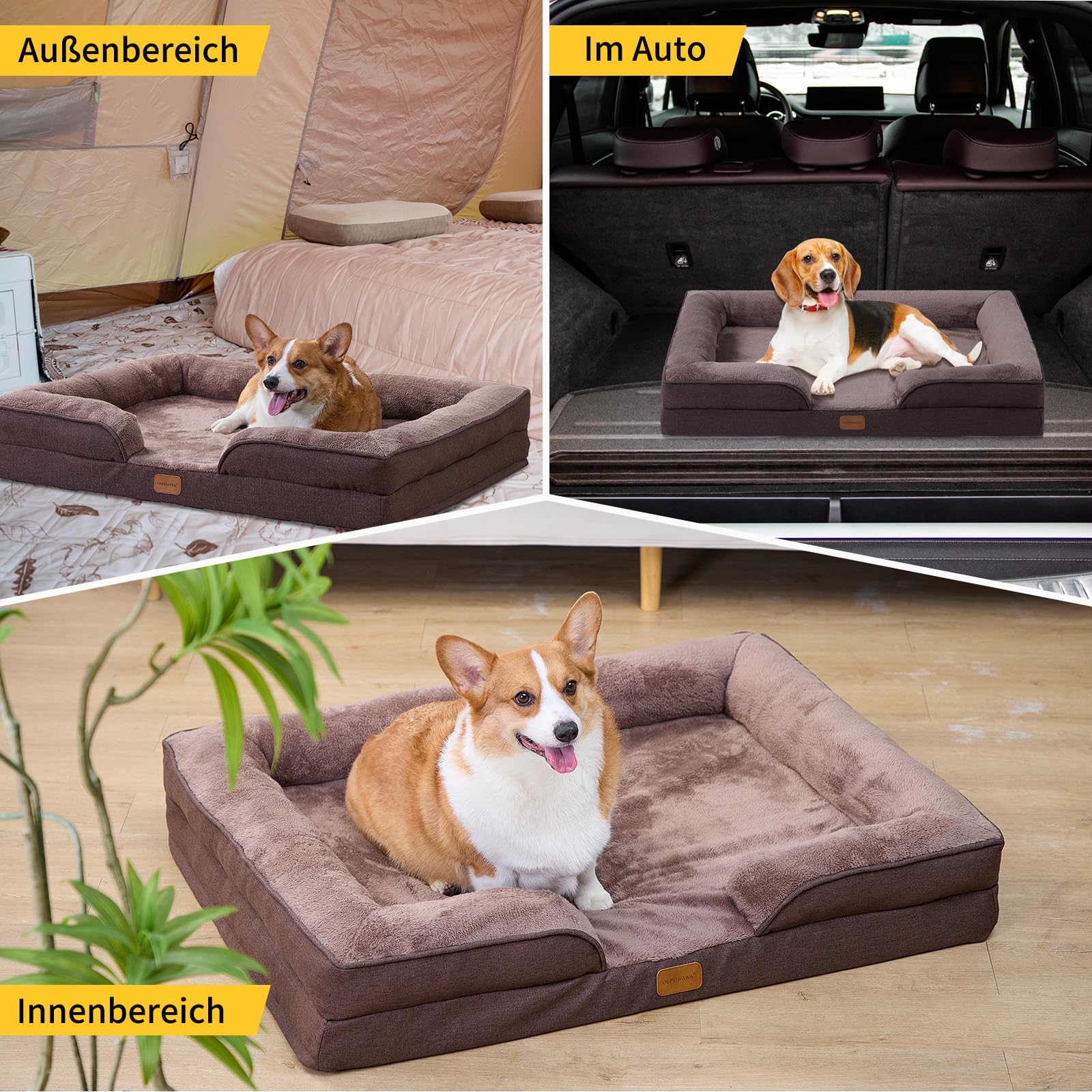 Cama ortopédica para perros medianos y grandes, 109 x 84 x 21 cm, esponja de alta densidad con alto rebote, lavable con funda extraíble, cómoda, antideslizante, impermeable, marrón oscuro