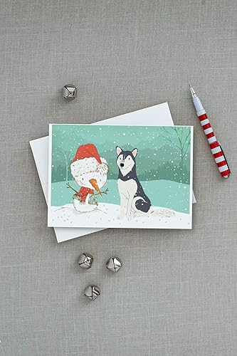 Miniatura 3 de Caroline's Treasures CK2046GCA7P Tarjetas de felicitación y sobres de Navidad de Husky Siberian Snowman Paquete de 8 tarjetas en blanco con sobres,