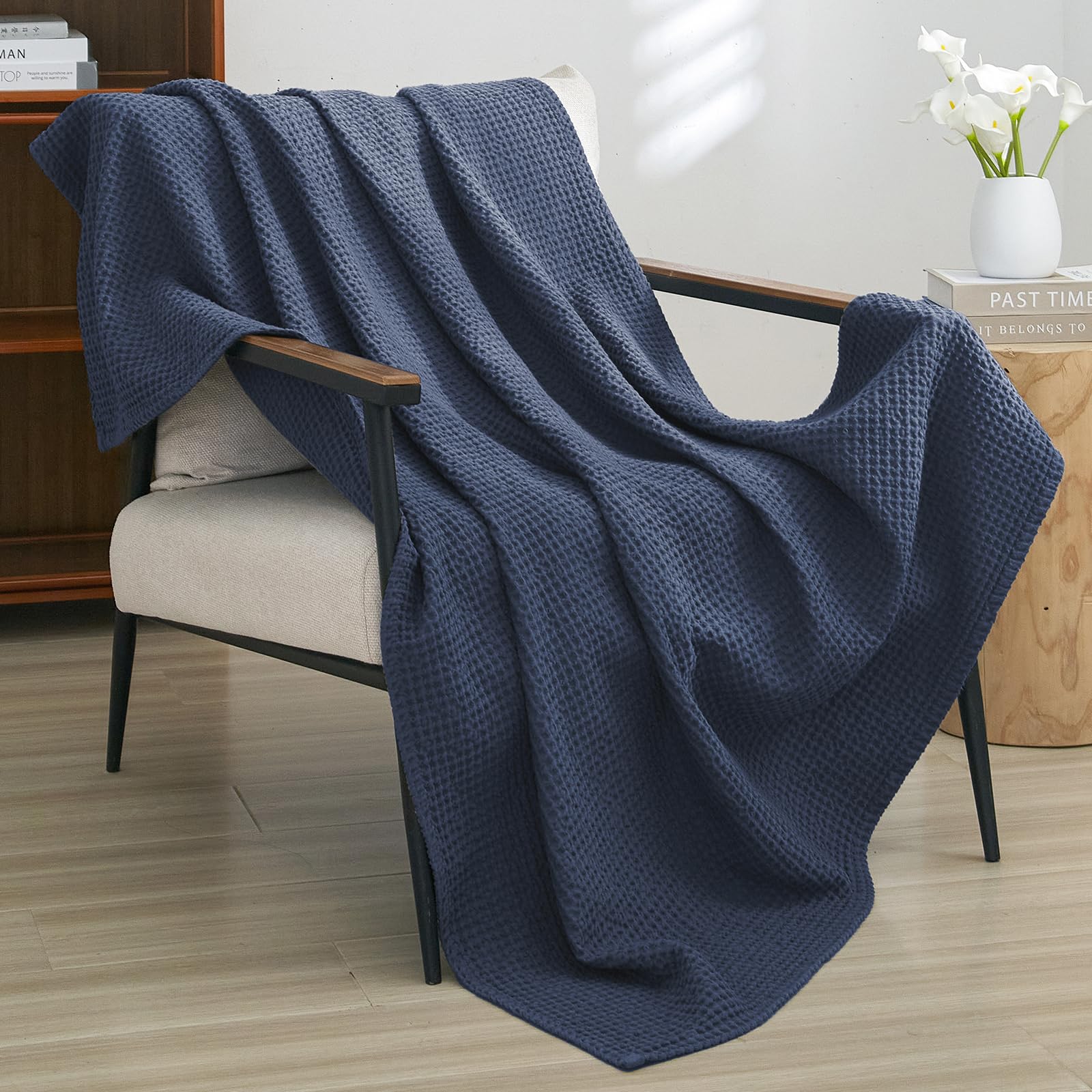 PHF 100% Cotton Waffle Weave Blanket Single Size 130 x 150cm, Pre-Washed Lightweight Breathable Throw Blanket - Image 2