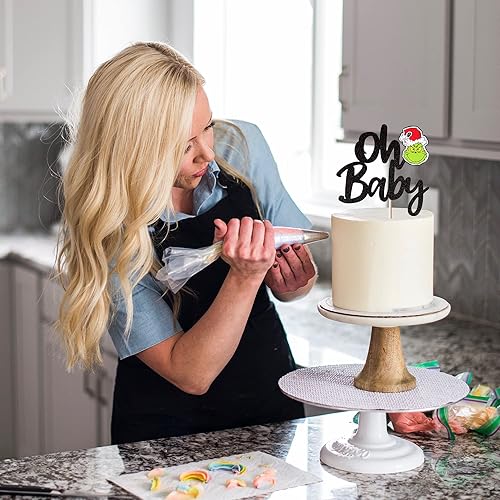 Vista 125 de Rsstarxi 1 paquete de decoración de pastel de Navidad con purpurina verde y rojo hojas de acebo y bayas, sombrero de Papá Noel, barba, decoración