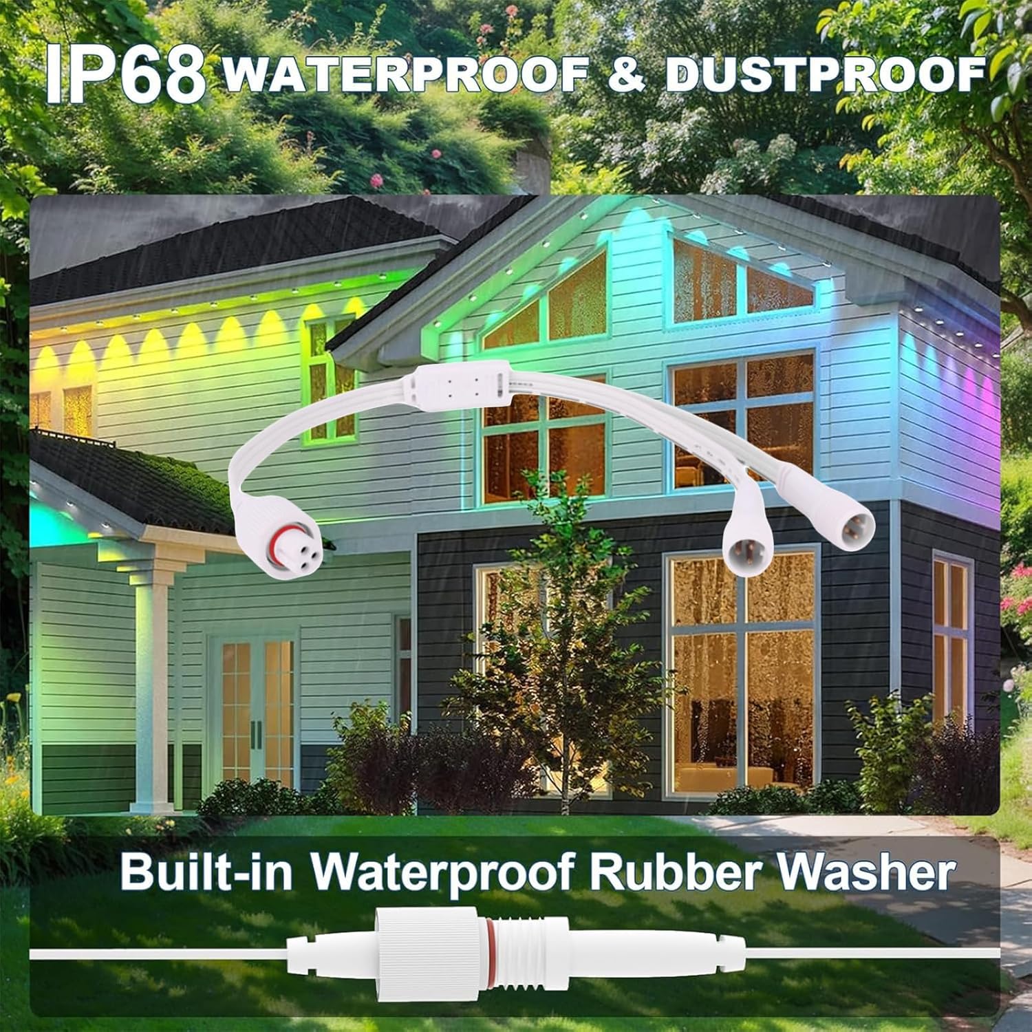 Permanent Outdoor Light Extension Cord, IP68 Waterproof Y-Shape Splitter, 1 Female to 2 Male, Compatible with G-ovee H705A H705B H705C H706A H706B H706C Outdoor Permanent Lights