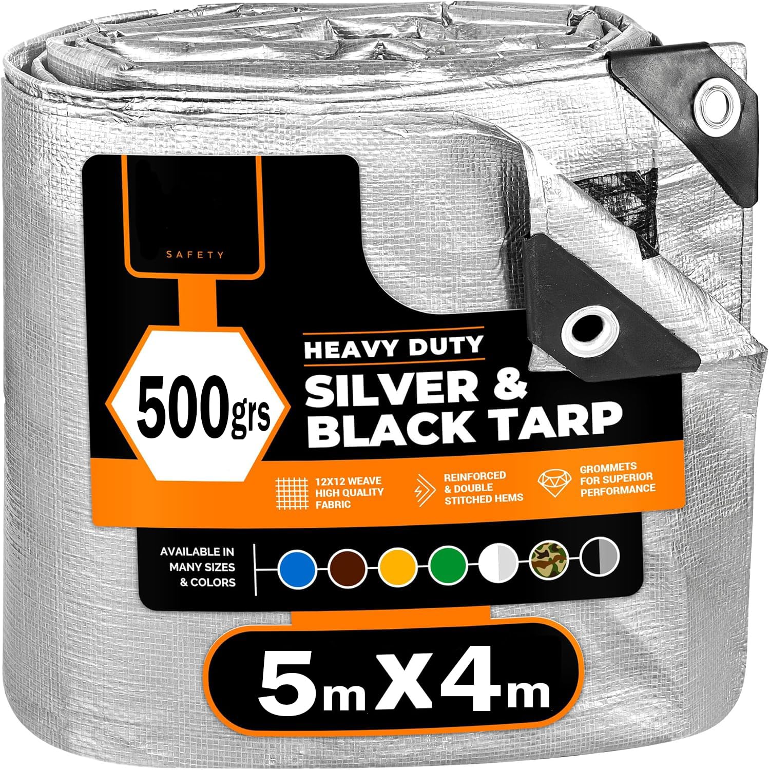 Bâche de Protection Exterieur, 500 g/m² 5x4m Imperméable Bâche Industrielle avec Œillets, Bâche Résistante aux Intempéries Ultra Lourde, Réversible, Argent et Bleu