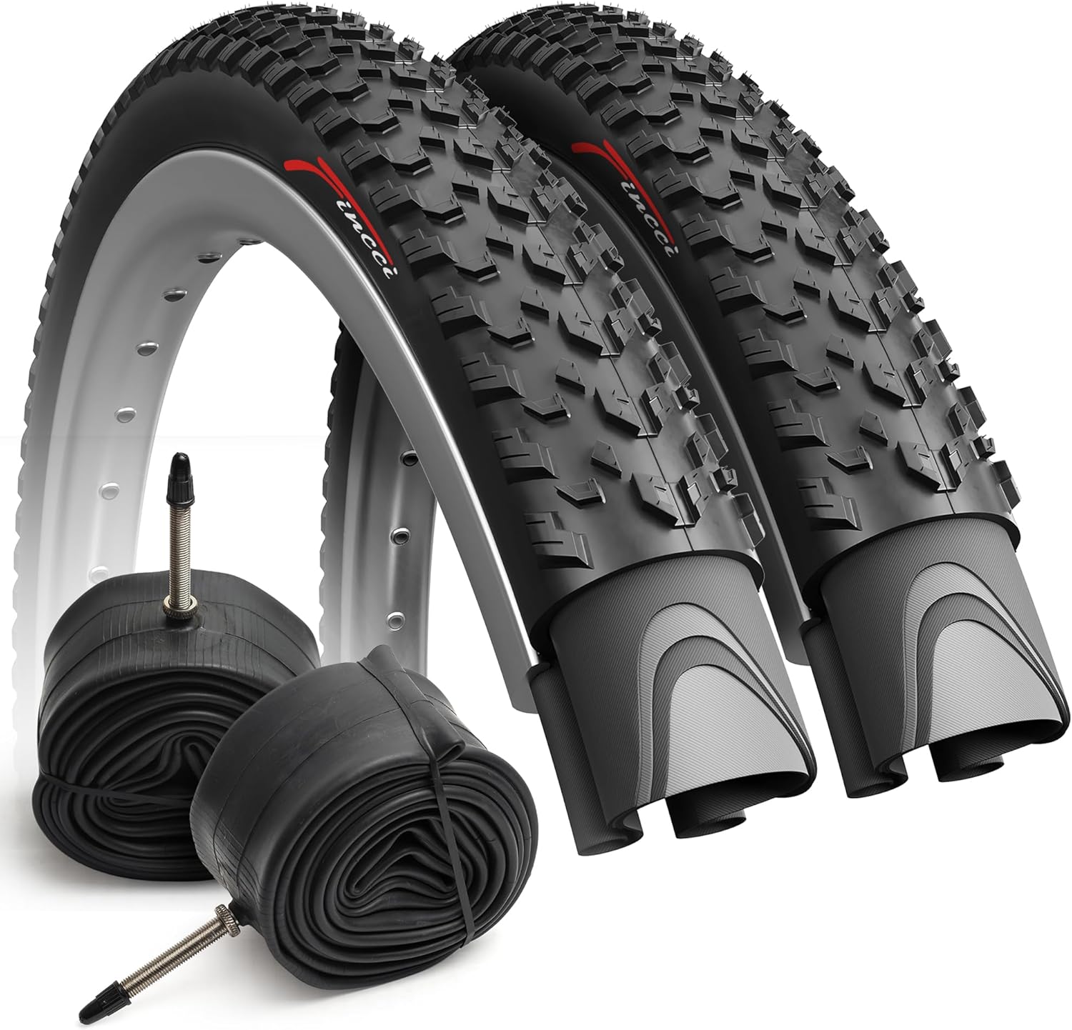 Fincci Pair 27.5 x 2.10 Mountain Bike Tire with 2X 27.5 Inner Tube Schrader-Presta - Foldable 27.5 MTB Tyres, 30 TPI, 54-584 for Electric & Hybrid Bikes, for Ride in Dirt, Sand & Cross-Country