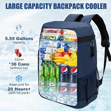 Backpack Cooler Insulated Leak Proof, Lightweight Soft Sided Cooler Backpack for Men Women, Waterproof Beach Cooler Bag Lunch Backpack for Camping Hiking Picnic Fishing Travel Outdoor