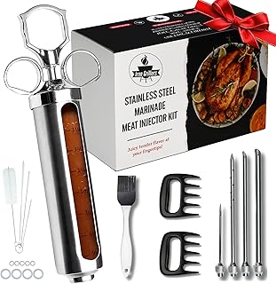 Professional Meat Injector Syringe Kit for Smoking & Grilling Tender Tur...
