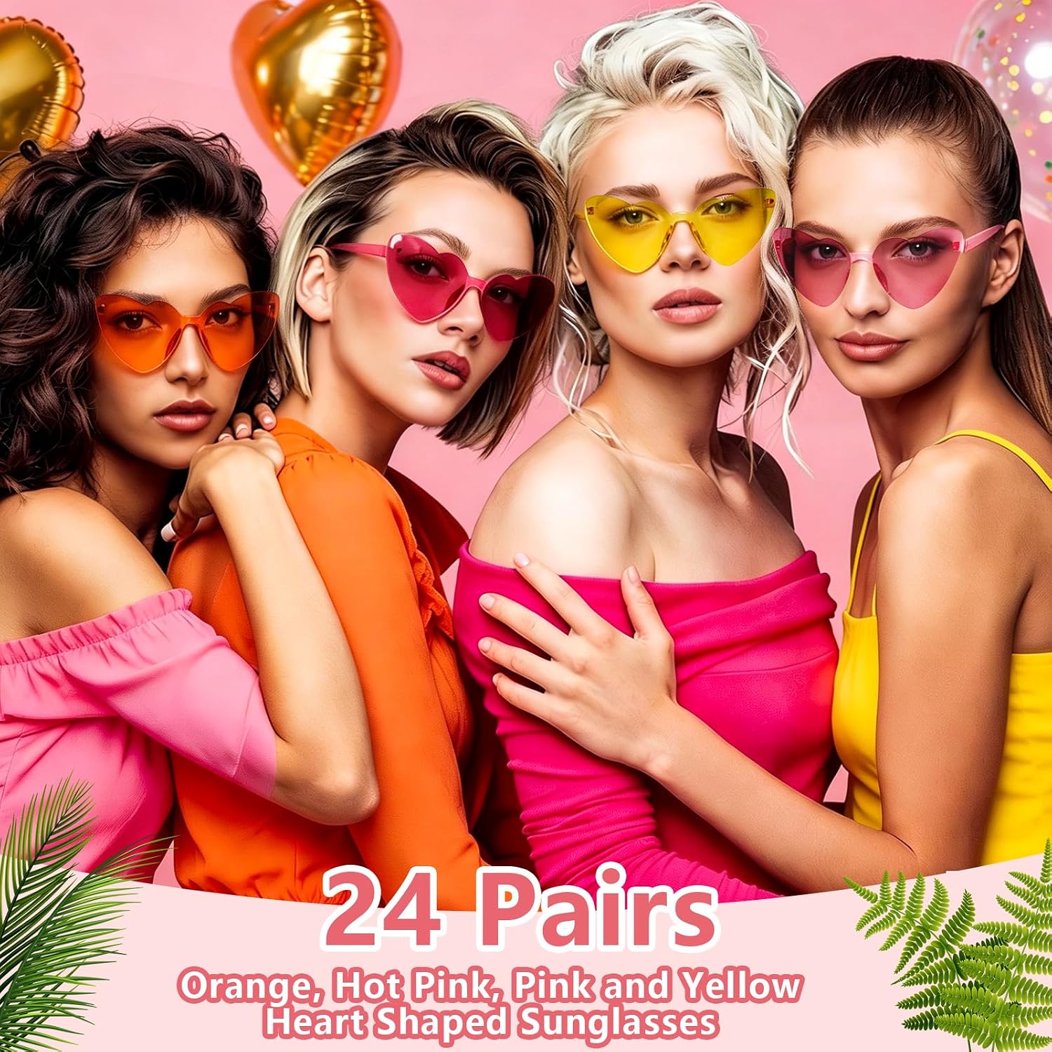 24 Pcs Orange and Pink Heart Sunglasses Bulk Colorful Rimless Cat Eye Heart Sunglasses Sunset Party Decorations Tropicoqueta Bachelorette Bridesmaid Sunset Soiree Pink Orange Party Women Men