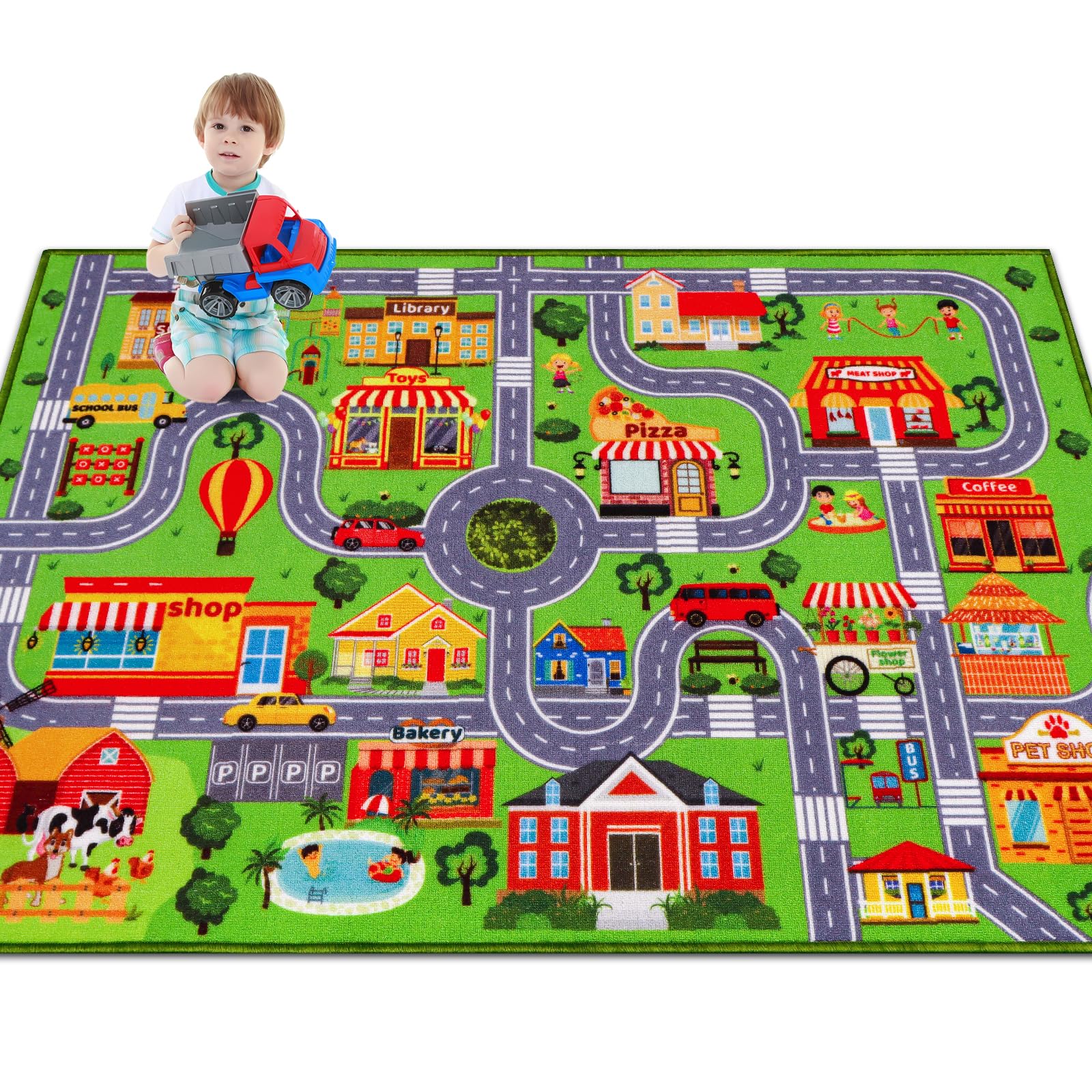 Kids Rug Car Play Mat Carpet, Extra Non-Slip Traffic Road Rug for Kids, City Map Educational Mat for Playroom Boys Bedroom Classroom (59X39.4 INCH, Classic)