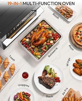 Beelicious 32QT Extra Large Air Fryer, 19-In-1 Air Fryer Toaster Oven Combo with Rotisserie and Dehydrator, Digital Convection Oven Countertop Airfryer Fit 13 Pizza, 6 Accessories, 1800w, Black