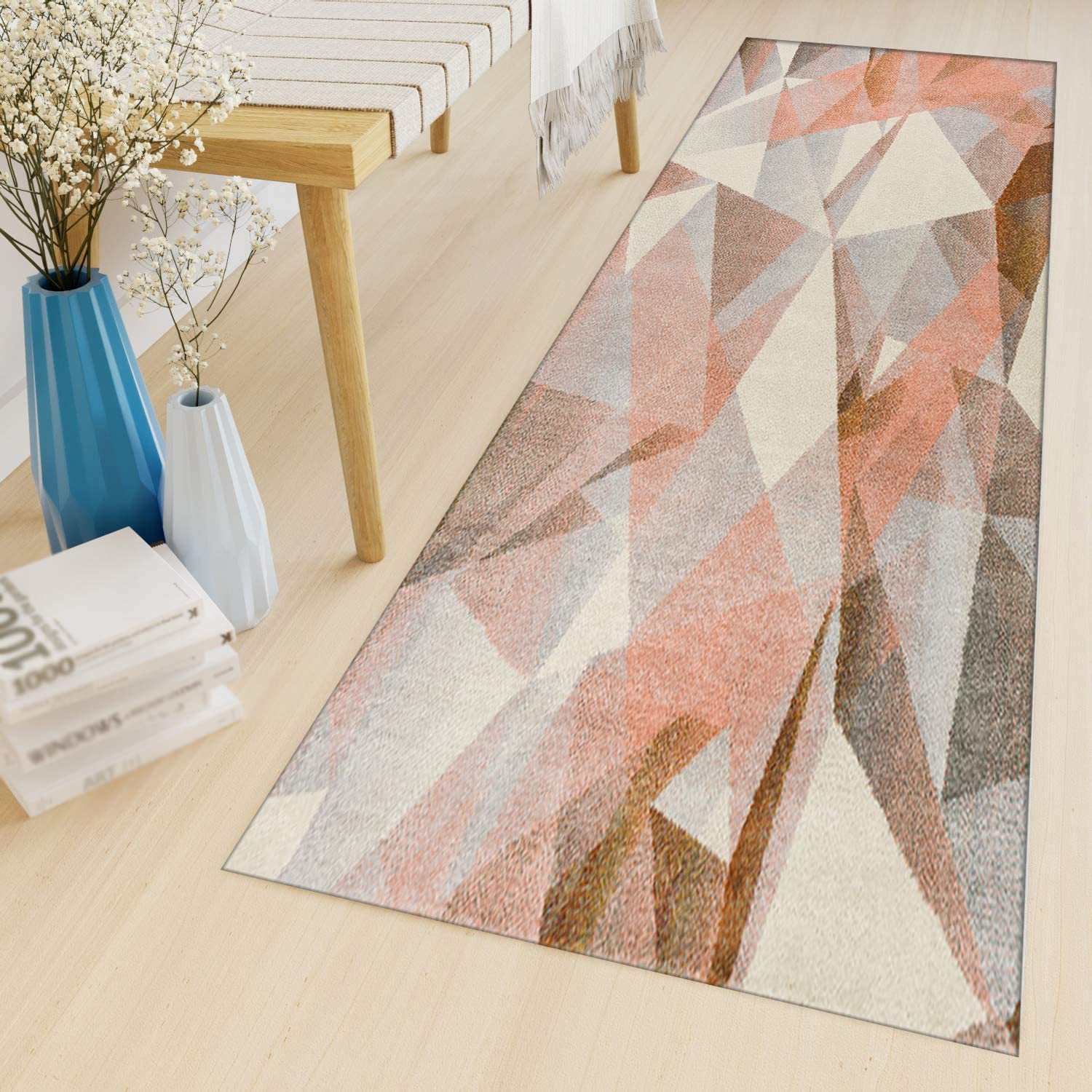 Läufer Teppich Flur Modern Geometrisch rutschfest Waschbar Teppich für Küche und Wohnzimmer, ideal für stark frequentierte Bereiche
