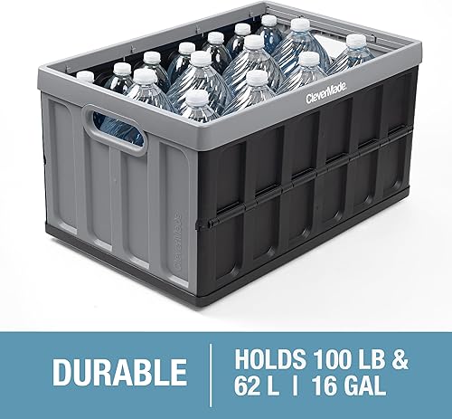 Miniatura 7 de CleverMade Contenedores de almacenamiento plegables con tapas, color océano, paquete de 3 unidades de 62 litros, contenedores de plástico apilables,