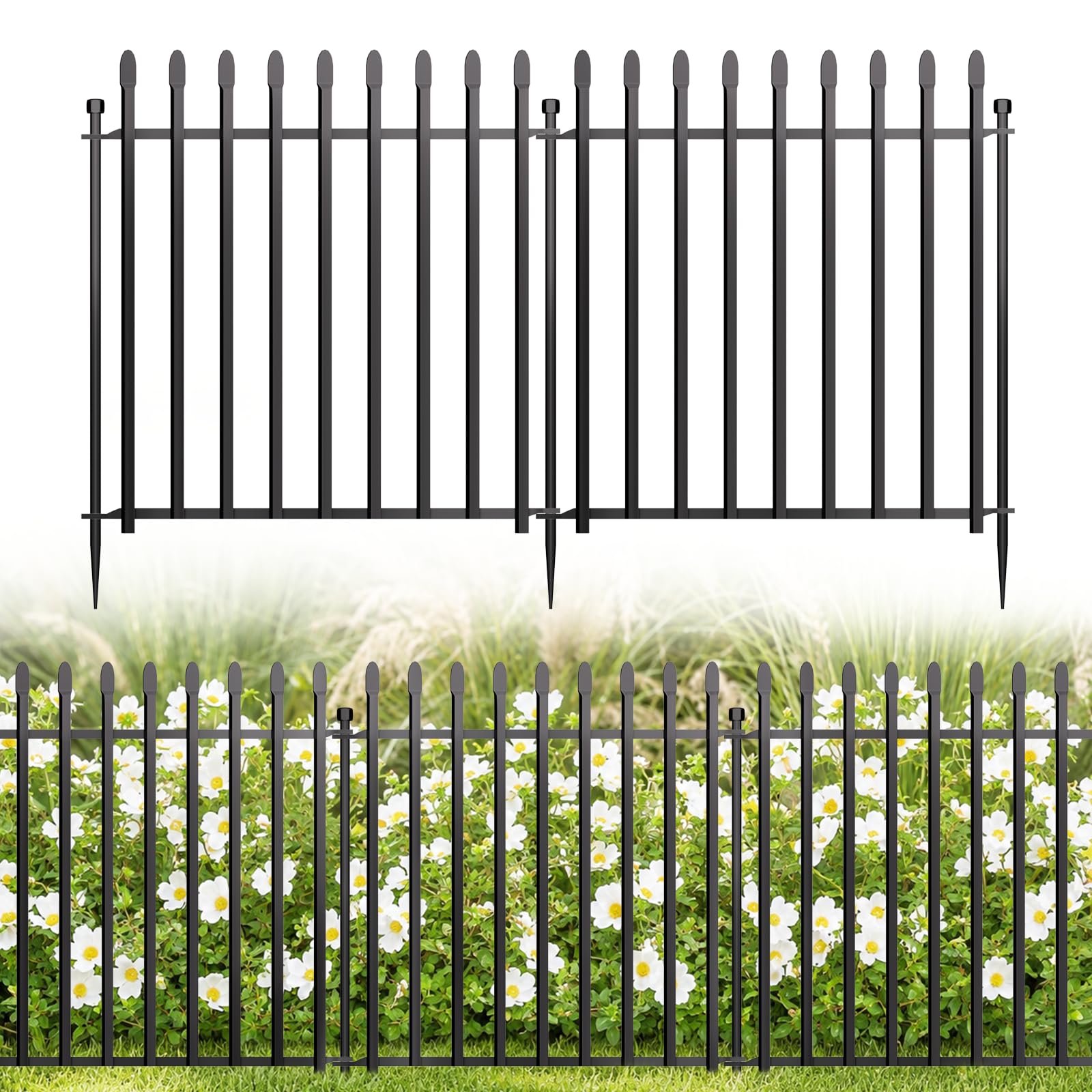 10 Panels No Dig Decorative Garden Fence, 61 cm (H) x 671 cm (L) Rustproof Metal Temporary Fencing, Outdoor Animal Barrier Dog Fence for Yard, Patio, Border, Flower Bed & Landscape