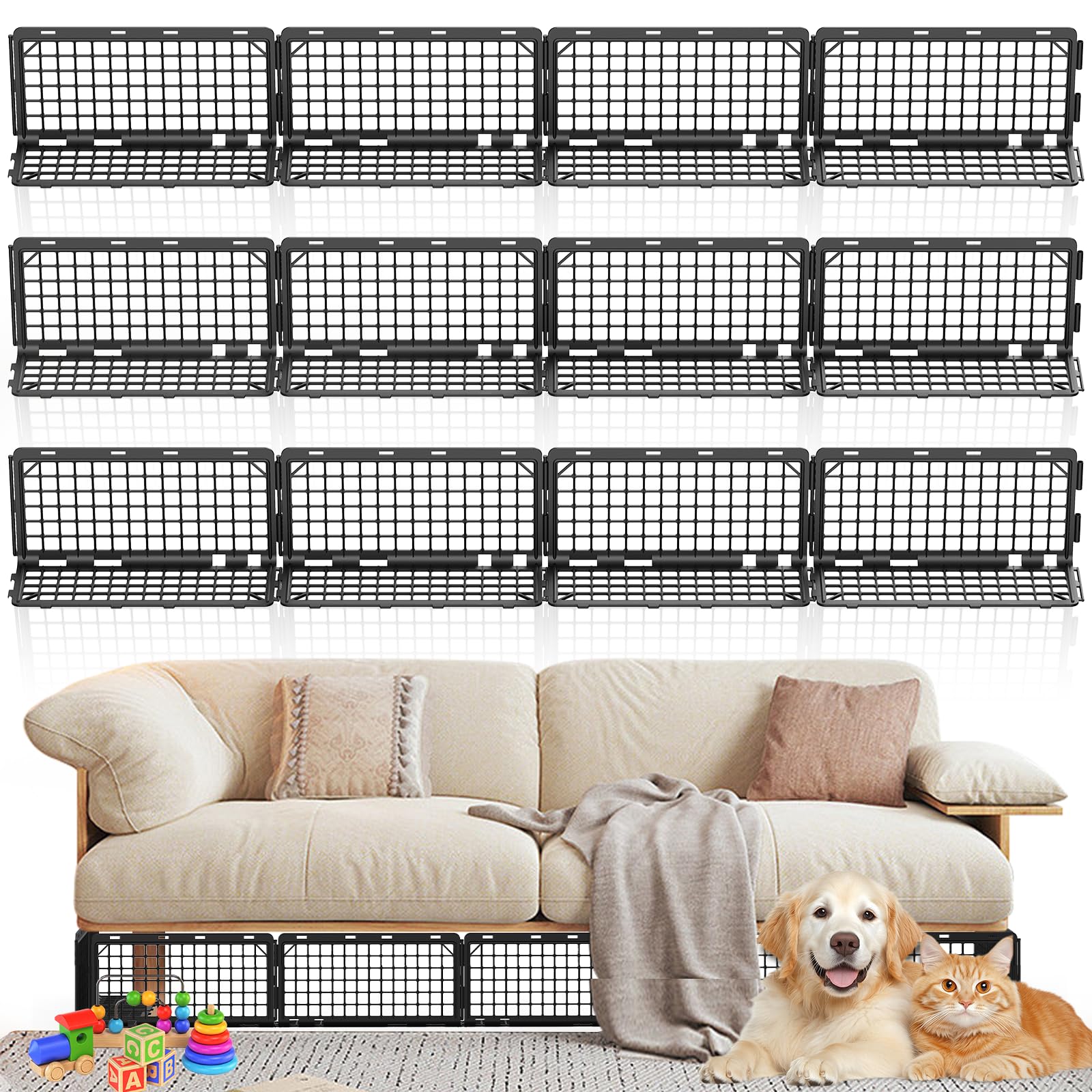 Abiglifty Under Couch Blocker, Under Bed Blocker 12 Pack, Adjustable Under Furniture Blocker Blocks Pets & Toys Underneath, Ideal for Living Room, Bedroom, Playroom, Black (6.5