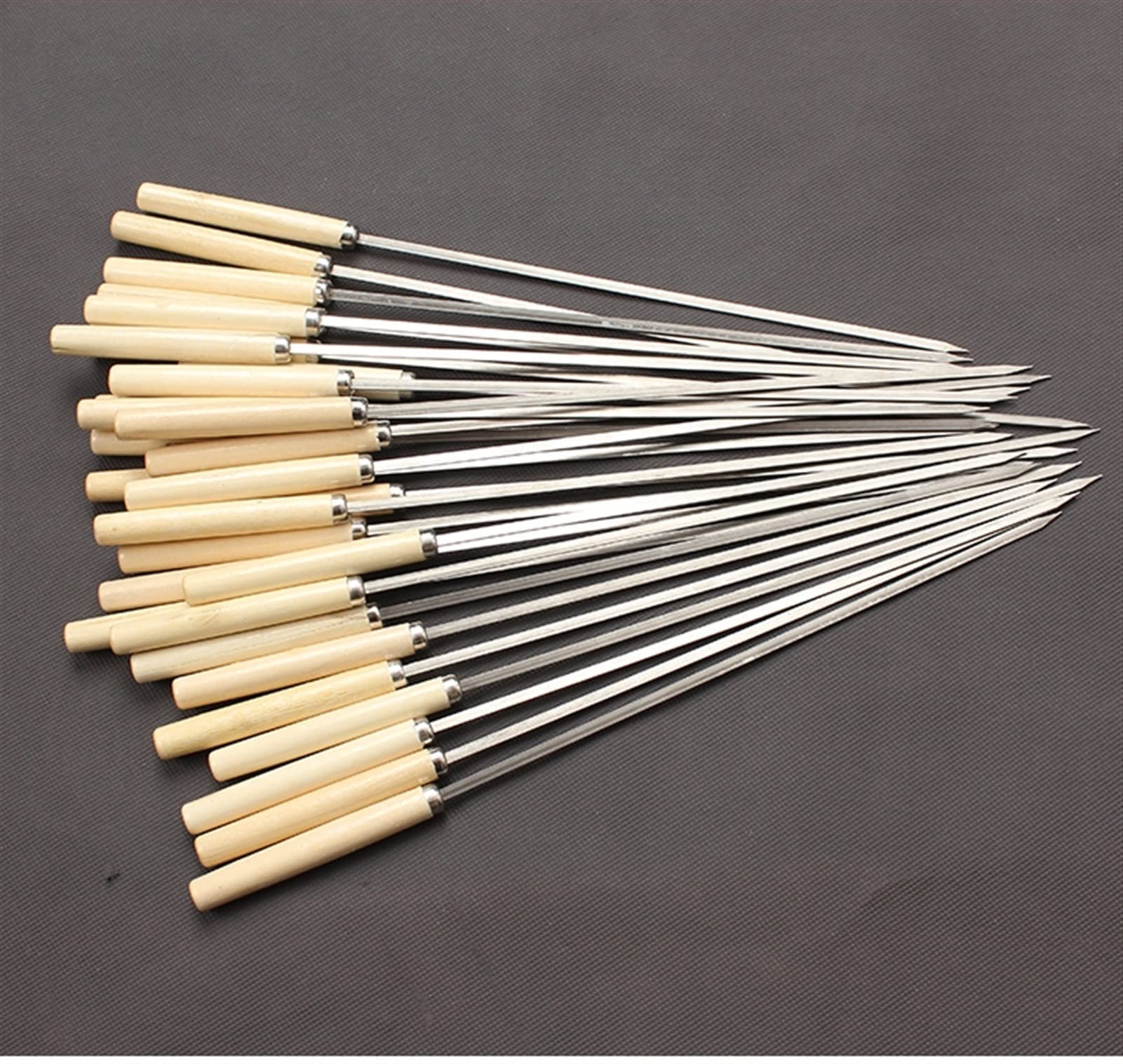 HMTE Ago per arrostire Barbecue Piatto con Manico in Legno Spiedini per arrosti in Acciaio Inossidabile (Colore : 10 Pezzi) (50 Pezzi)