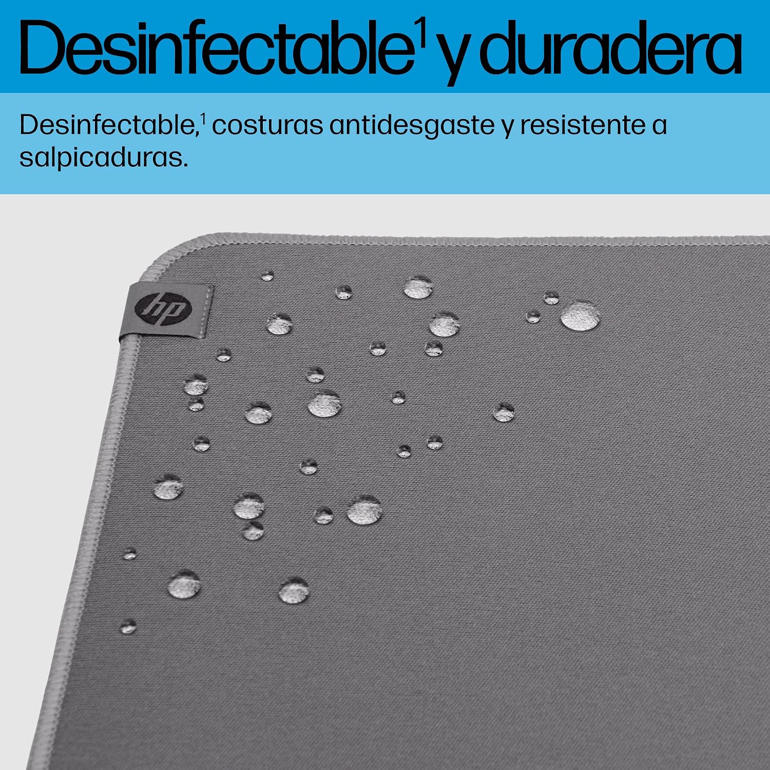 HP 100 Alfombrilla para Ratón Desinfectable (Base Anti Deslizante, Costuras Antidesgaste, Resistente a Salpicaduras, Deslizamiento Silencioso), Color Gris 3