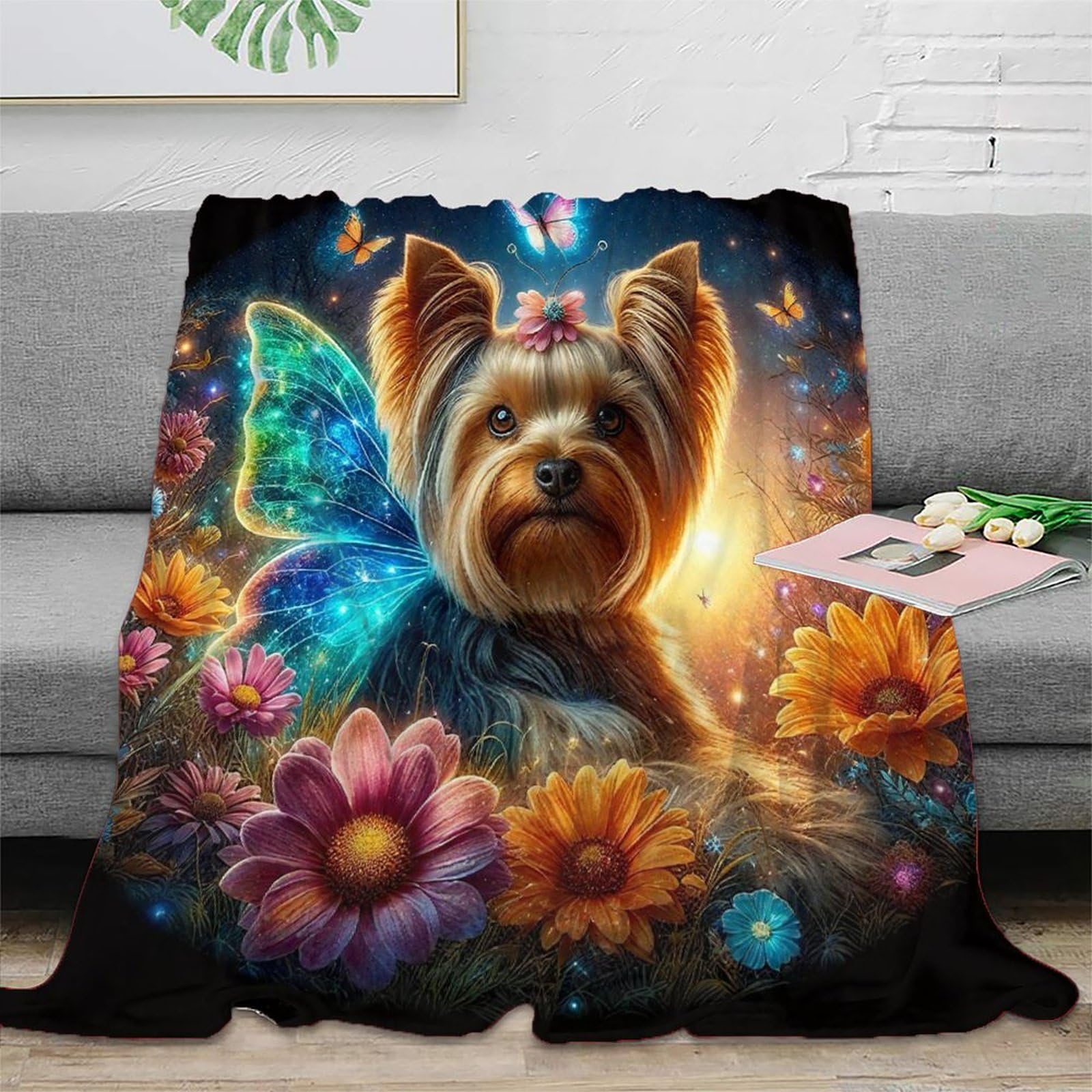 Couverture en peluche chien mignon contre le froid literie douce lavable 150x200