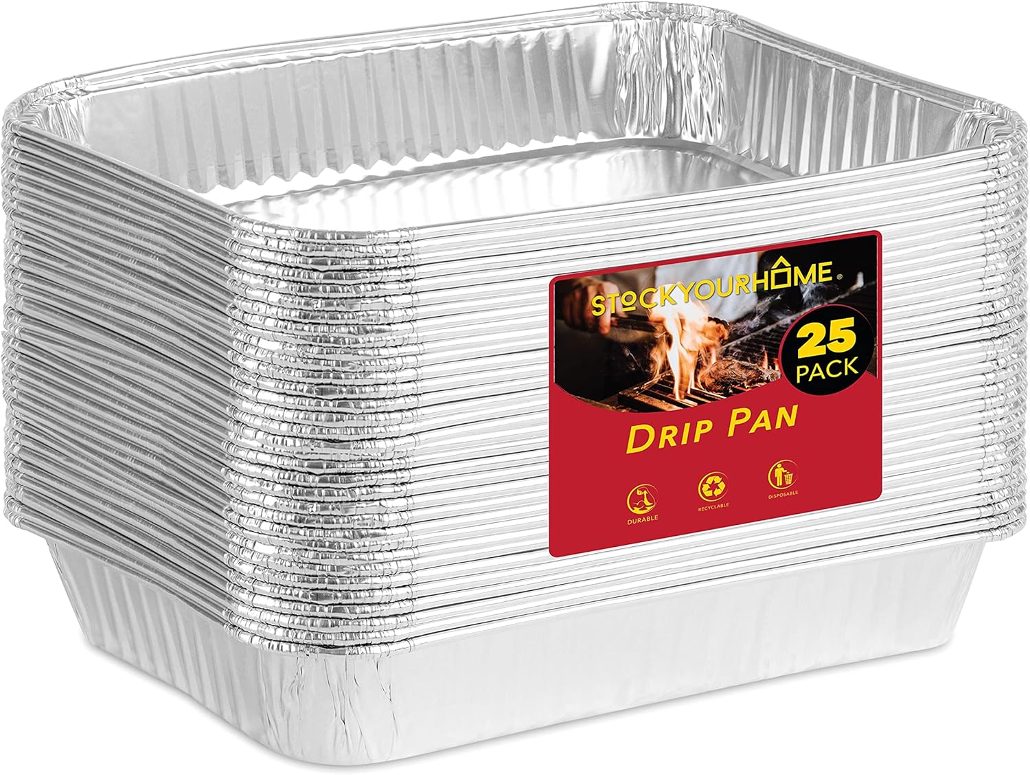 Stock Your Home Aluminum Drip Pan (25 Count) - Drip Pan Liners - Aluminum Drip Pans Compatible with Weber Grills - Disposable Drip Pan - Grill Grease Tray - BBQ Grease Pans - Disposable Oil Drip Pan : Patio, Lawn & Garden