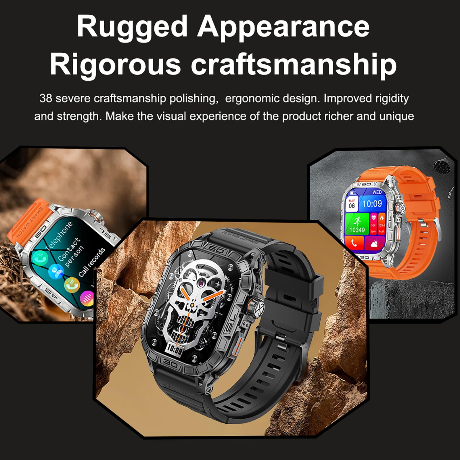 Yihou AMOLED Smartwatch Militare Uomo Chiamata Bluetooth IP68 Impermeabile Nuoto con Bussola/Frequenza Cardiaca/Pressione Sanguigna/Monitor del Sonno, Smartwatch tattico Fitness per Esterni 4.96