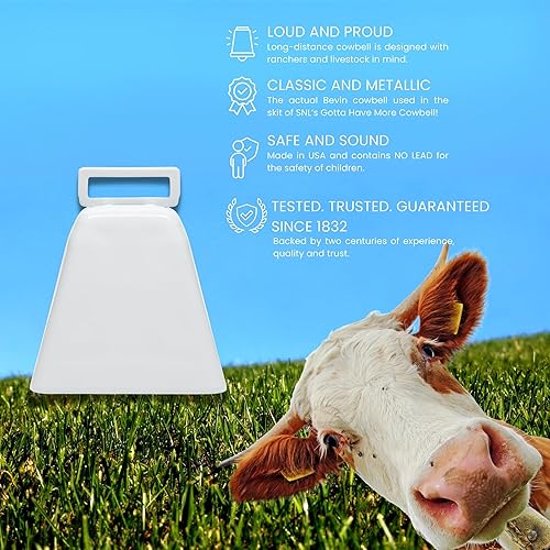 Miniatura 3 de Bevin Bells Campanas de vaca de larga distancia 10LD  Campanas de Navidad  Hecho de acero, hace ruido fuerte  Mango de correa blanca  Más fácil de
