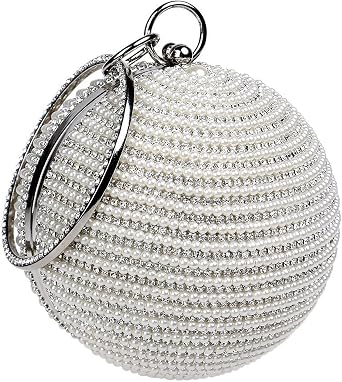 Evening Handbag for Women Round Ball Clutch Purse Beaded Pearl Clutch Bag Rhinestones Shoulder Bag