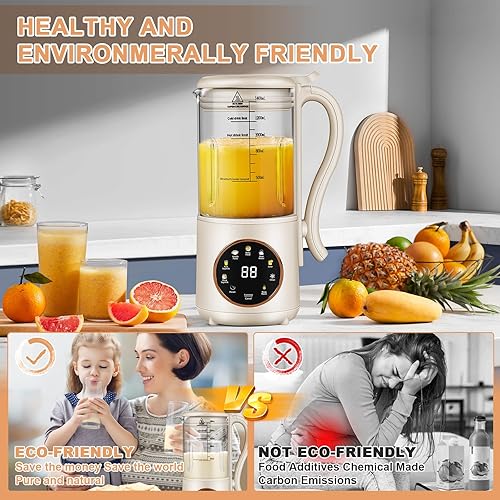 Miniatura 8 de Máquina automática de leche de nueces, 47 onzas (47.3 fl oz) de leche de soja automática para avena, leche de soja, coco, leche de origen vegetal,