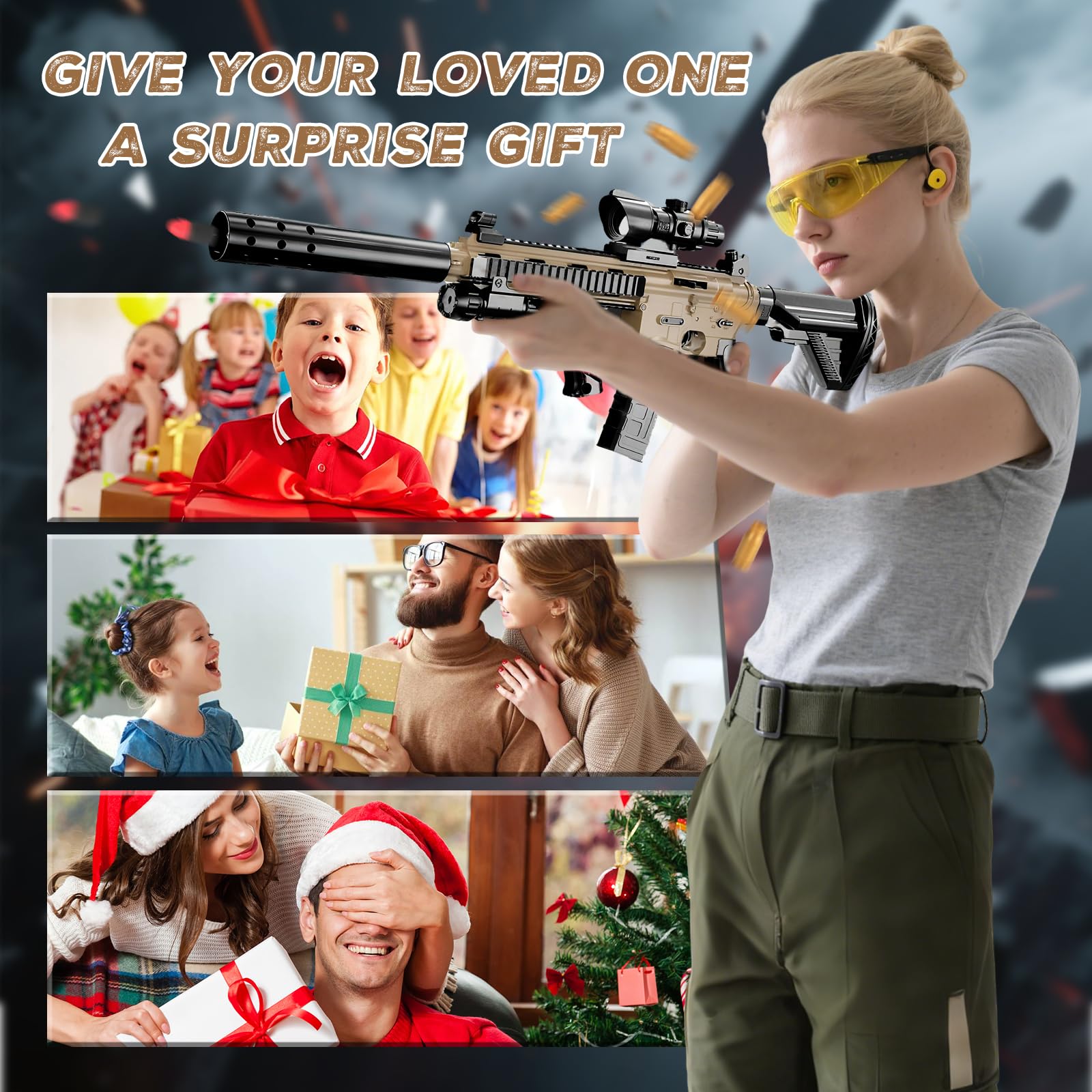 M416 Pistolet Jouet Enfant,Soft Bullet Gun,avec 60 Balles Souples,24 Douille pour Balle Mousse,2 Chargeur Éjectable,3 Lunette de Visée,Poignée,Infrarouge,Lunette,Lampe de Poche,pour les 10 Ans et Plus
