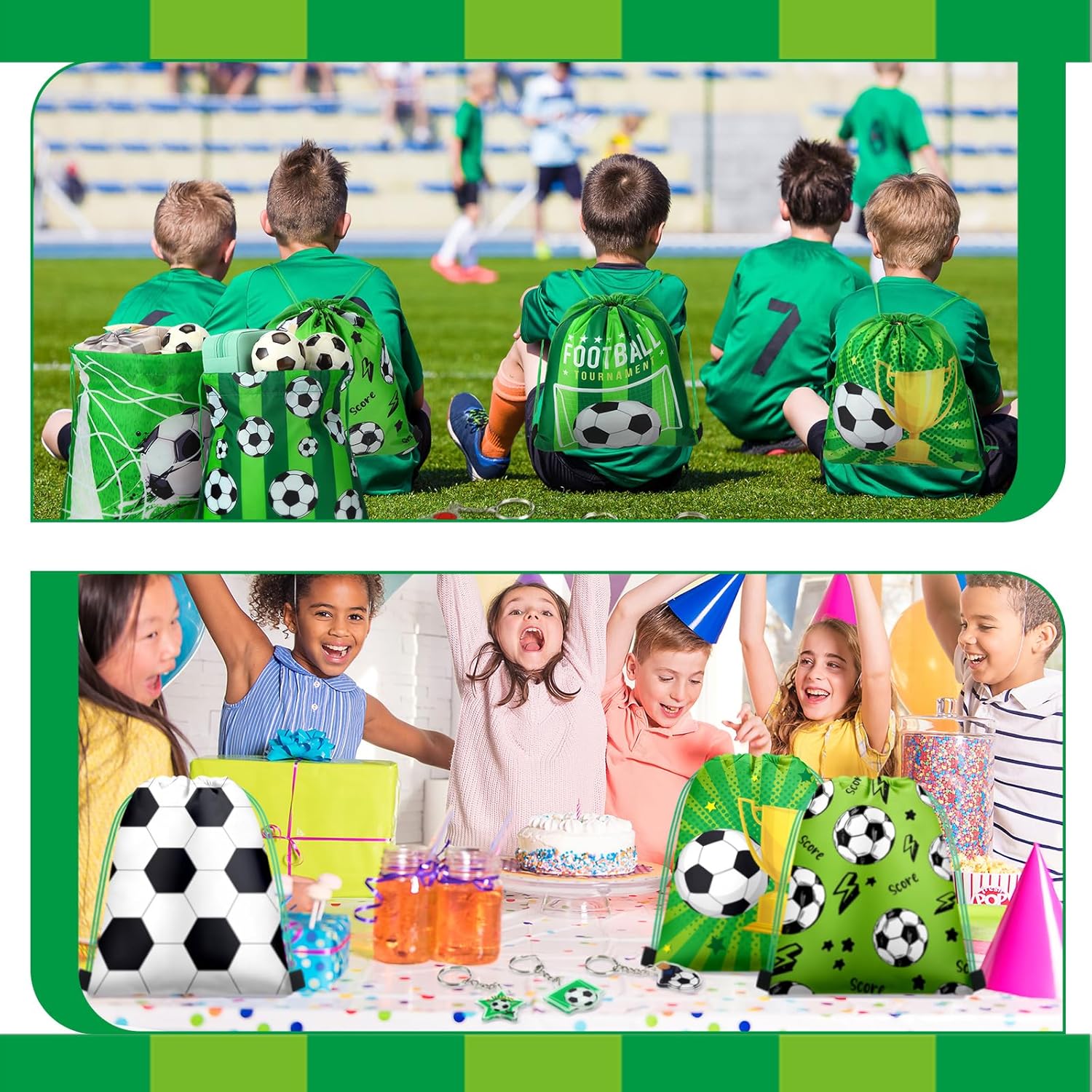 Talltalk 48 Pcs Soccer Party Favors Gifts Sets Soccer Team Gifts Include 16 Sets Drawstring Backpack Goodie Bags Stuffers Candy Snack Bags Wristband Keychains for Sports Birthday Party Supplies Decor - Image 6