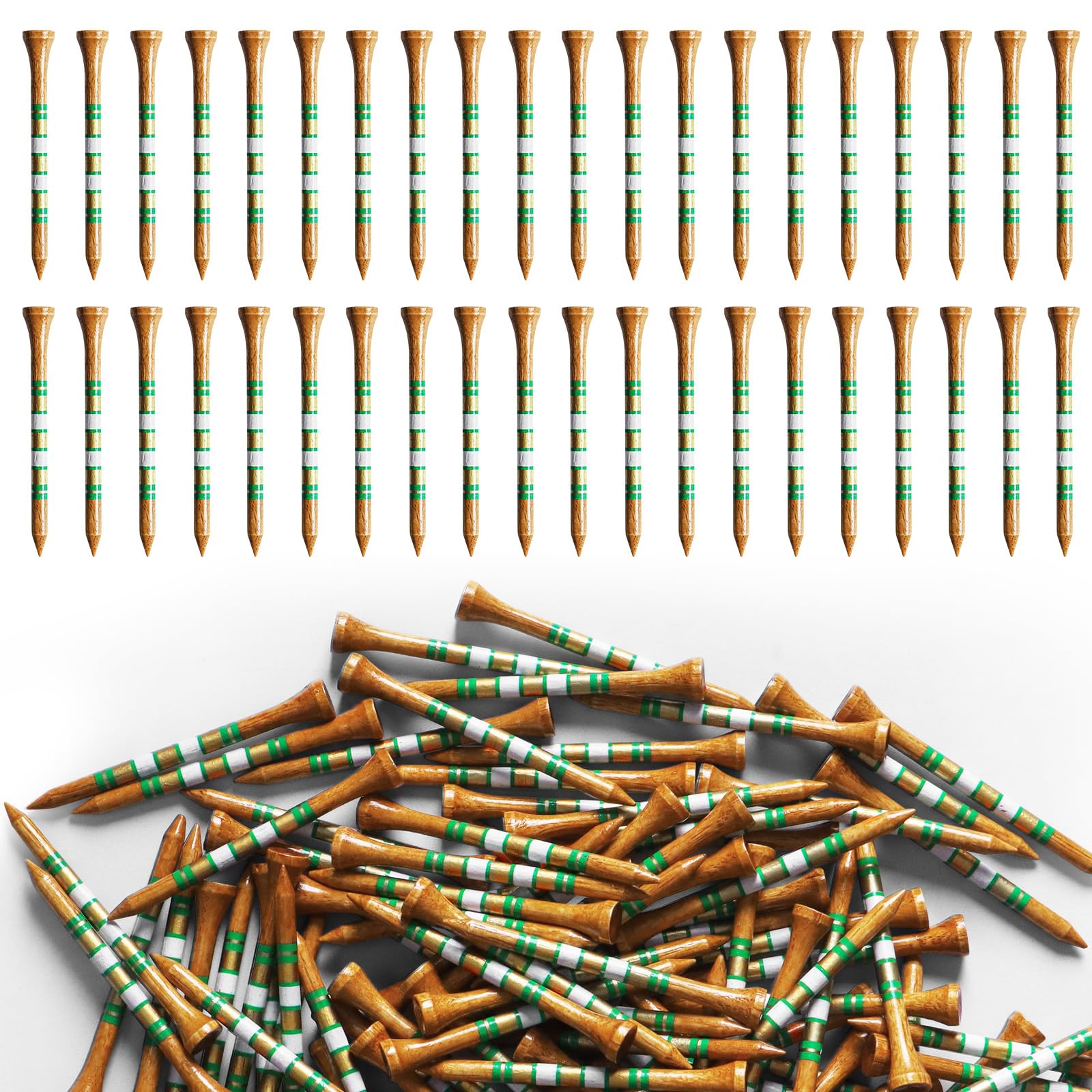 FINGER TEN Golf Tees Birch From Western 3 1/4 2 3/4 Inch Wooden Bulk Value 100 Count, More Durable Premium Quality Long Tee 70mm 83mm, Gift for Men Women Driving Range (Gold, 3 1/4 Inch (83mm))