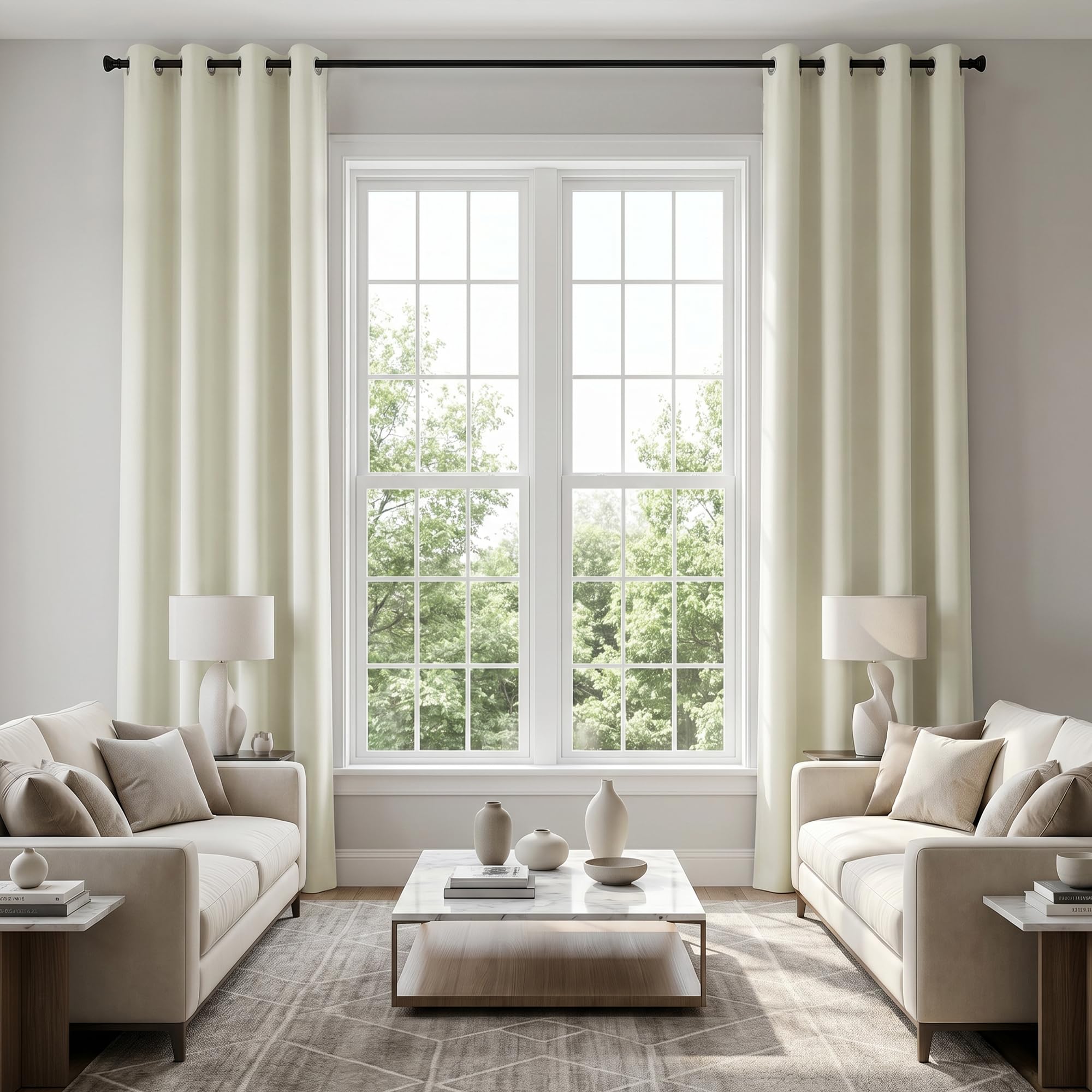 KOUFALL Floor to Ceiling Curtains 108 Inch Long 2 Panels Set for Living Room,60-70% Blackout Thermal Grommet Tall Curtains for Picture Window Sliding Glass Doors,52 Wide x 9FT Length,Cream Ivory โ image 1