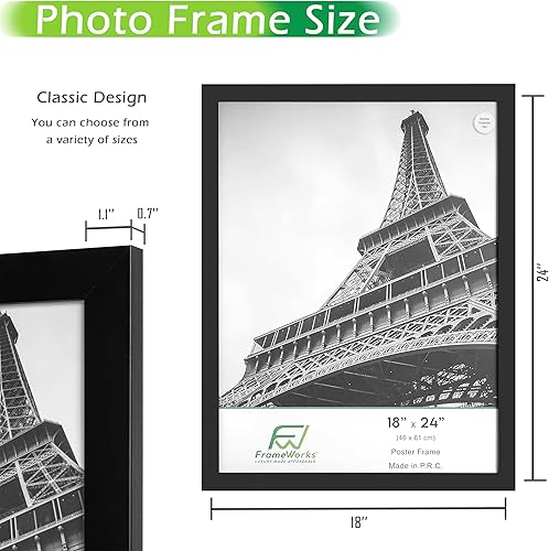Vista 63 de FrameWorks Marco para póster de madera de 18 x 24 pulgadas, marcos clásicos de color negro mate con vidrio acrílico inastillable, fotos, pósters