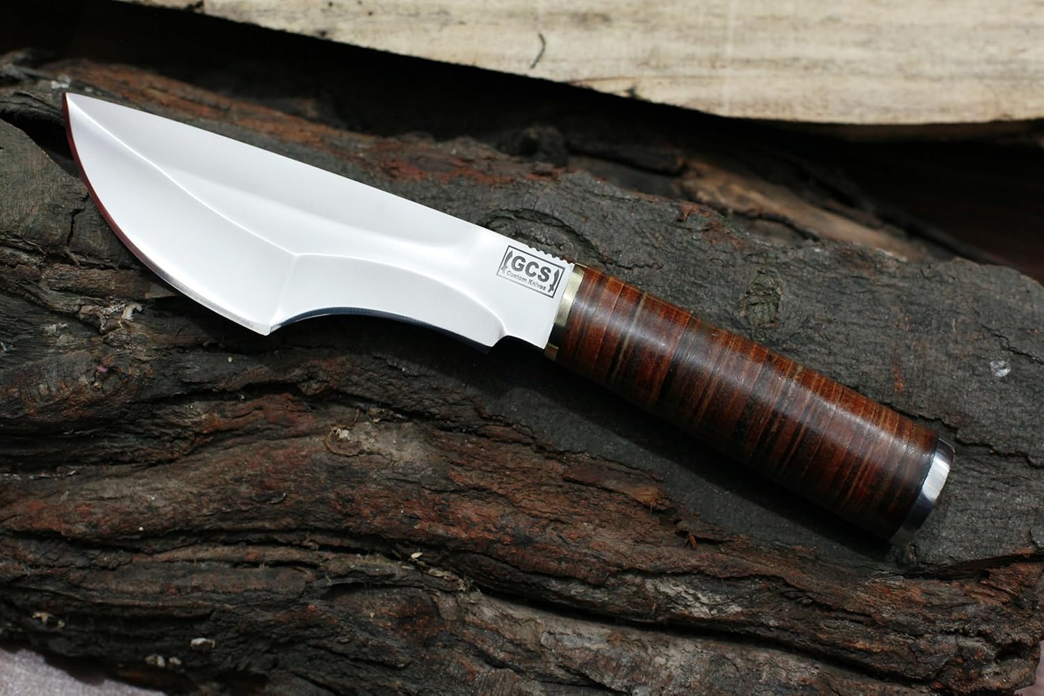GCS Handmade Leather Spacers Handle D2 Tool Steel Tactical Hunting Knife with leather sheath Full tang blade designed for Hunting & EDC GCS 319