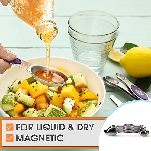 Miniatura 7 de Spring Chef - Juego de 8cucharas magnéticas de medición de doble cara y acero inoxidable, entra en tarros de especias, color morado