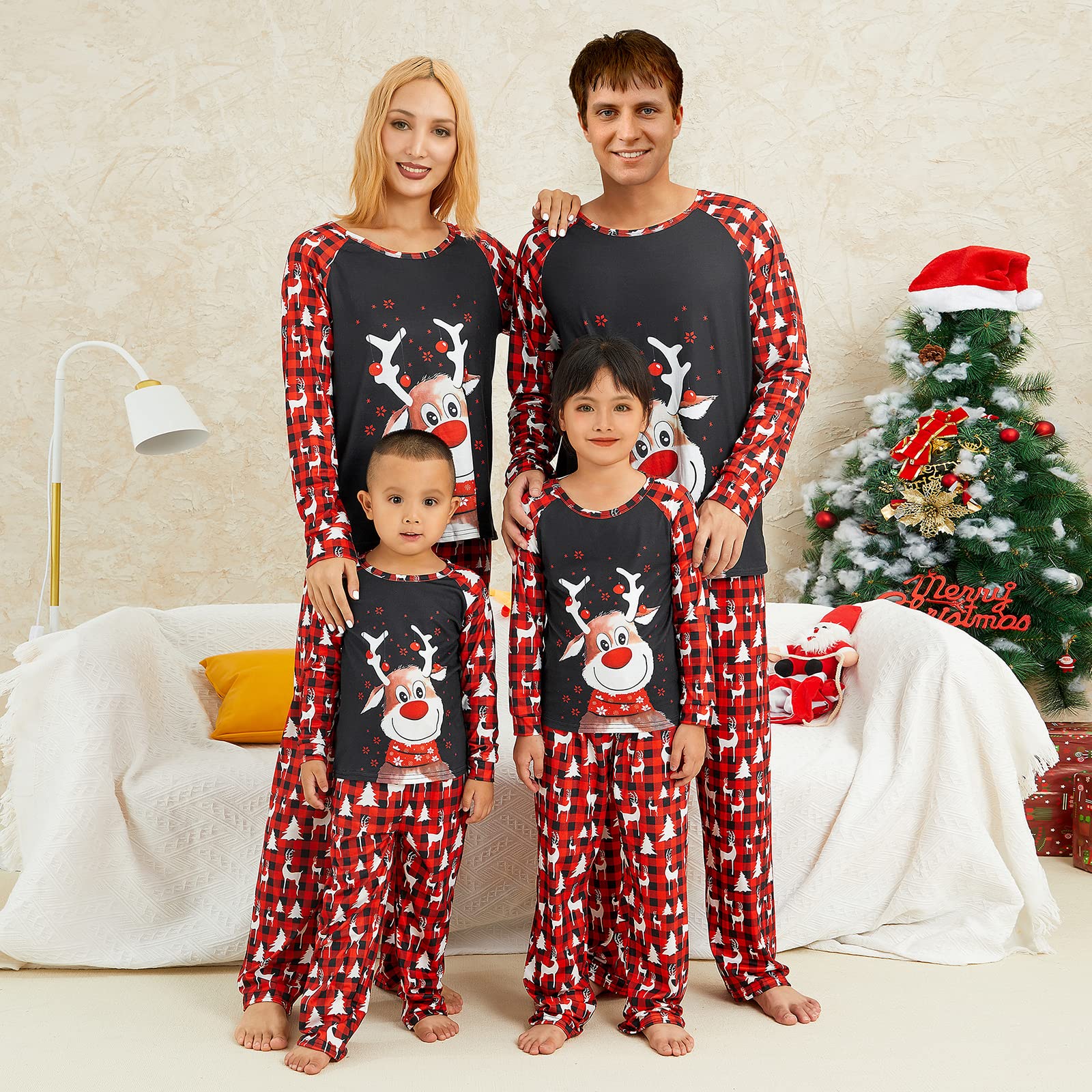 Pijama familiar de Navidad a juego de ciervos de Navidad para parejas y niños Baby Elk Reindeer Sleepwear Pijamas para adultos