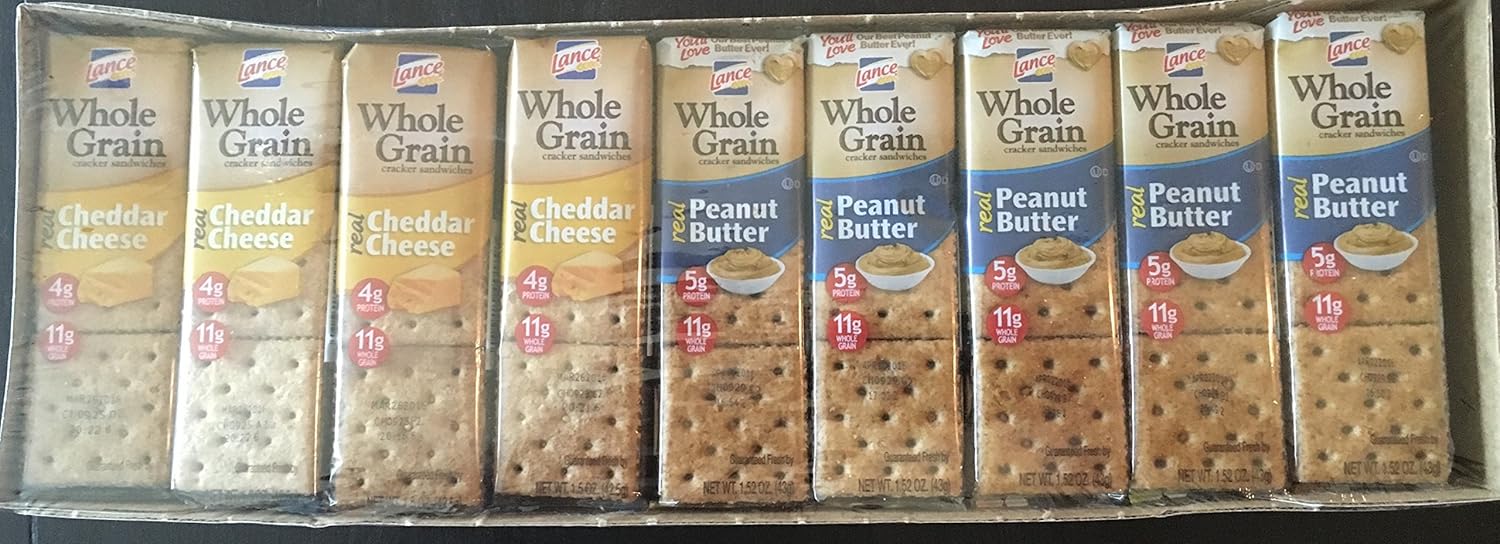 Lance Whole Grain Variety Pack. Contains 20 Individually wrapped Peanut Butter